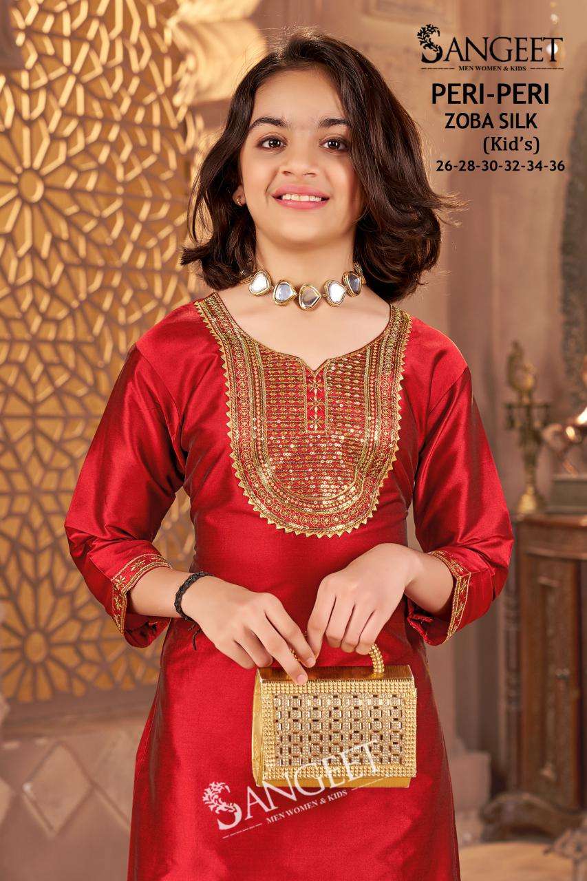 PERI-PERI BY SANGEET IN ZOBA SILK WITH HEAVY EMBROIDERY SEQUENCE WORK KIDS WEAR