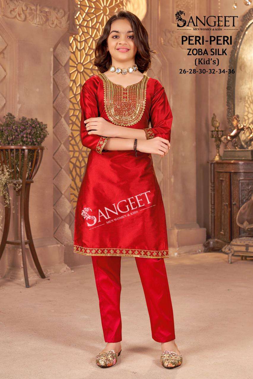 PERI-PERI BY SANGEET IN ZOBA SILK WITH HEAVY EMBROIDERY SEQUENCE WORK KIDS WEAR