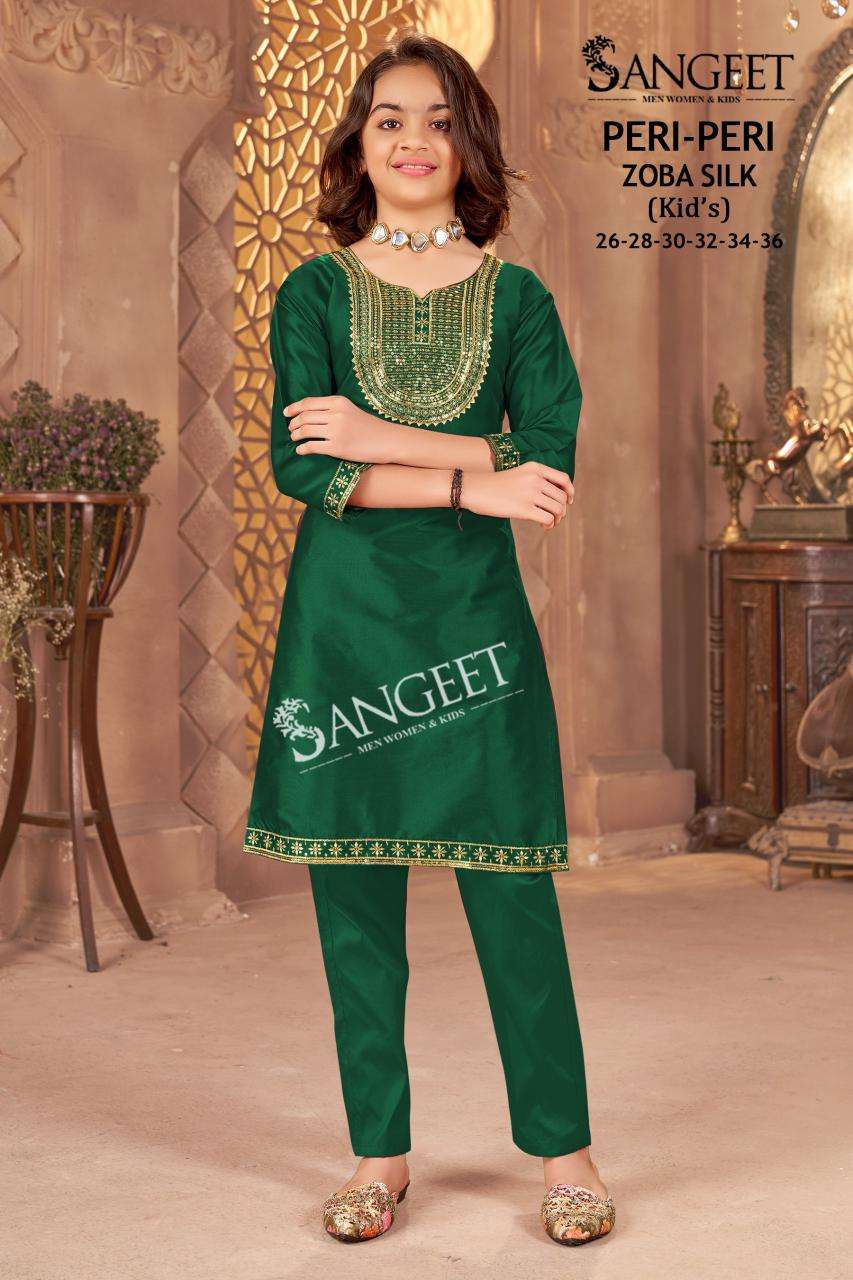 PERI-PERI BY SANGEET IN ZOBA SILK WITH HEAVY EMBROIDERY SEQUENCE WORK KIDS WEAR