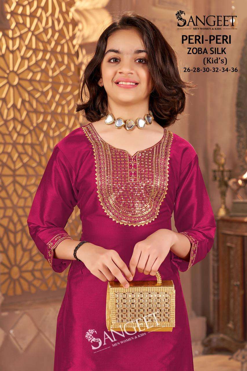 PERI-PERI BY SANGEET IN ZOBA SILK WITH HEAVY EMBROIDERY SEQUENCE WORK KIDS WEAR