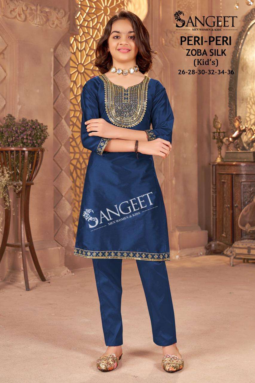PERI-PERI BY SANGEET IN ZOBA SILK WITH HEAVY EMBROIDERY SEQUENCE WORK KIDS WEAR