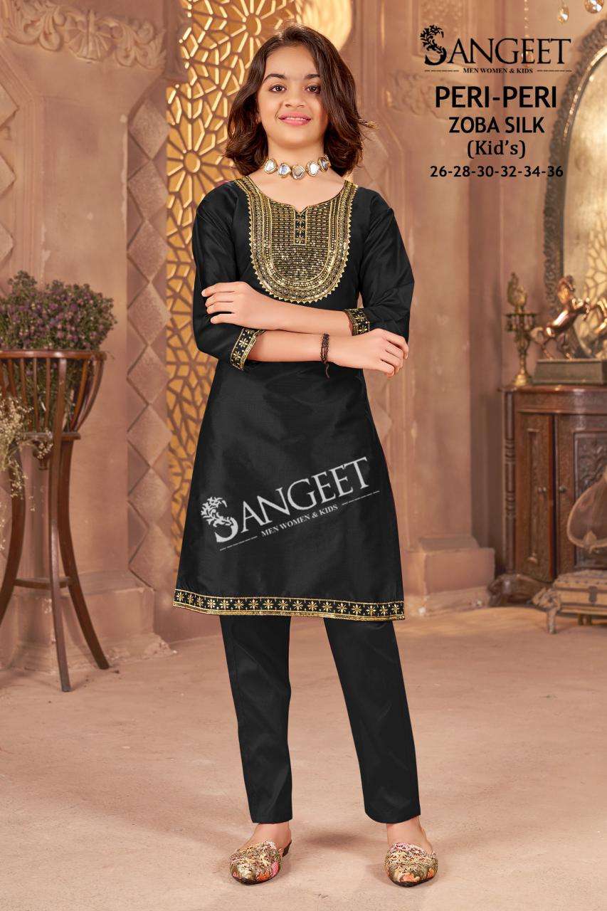 PERI-PERI BY SANGEET IN ZOBA SILK WITH HEAVY EMBROIDERY SEQUENCE WORK KIDS WEAR