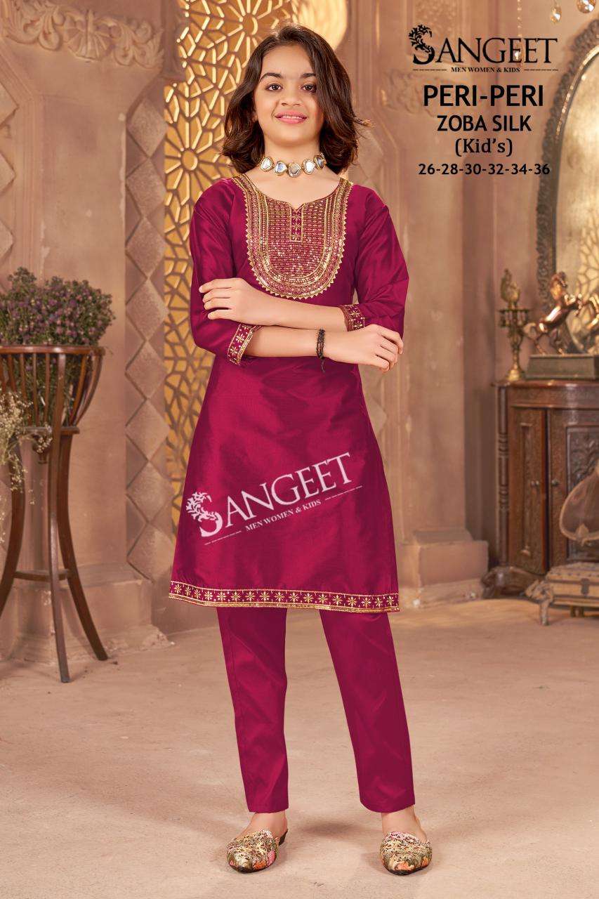 PERI-PERI BY SANGEET IN ZOBA SILK WITH HEAVY EMBROIDERY SEQUENCE WORK KIDS WEAR