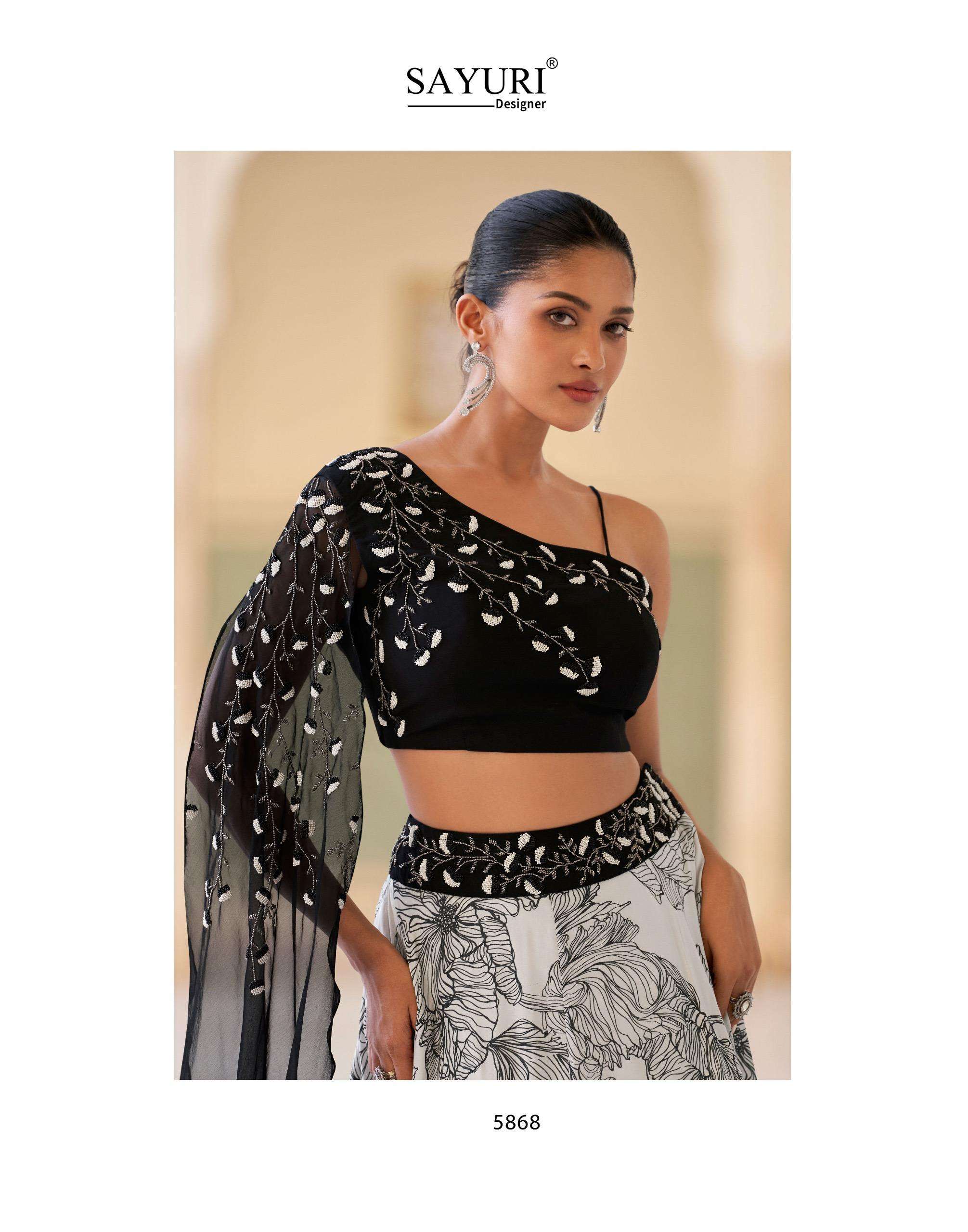 QAYAAMAT BY SAYURI DESIGNER IN REAL CHINON CROP TOP LHENGHS WITH EMBROIDERED WORK