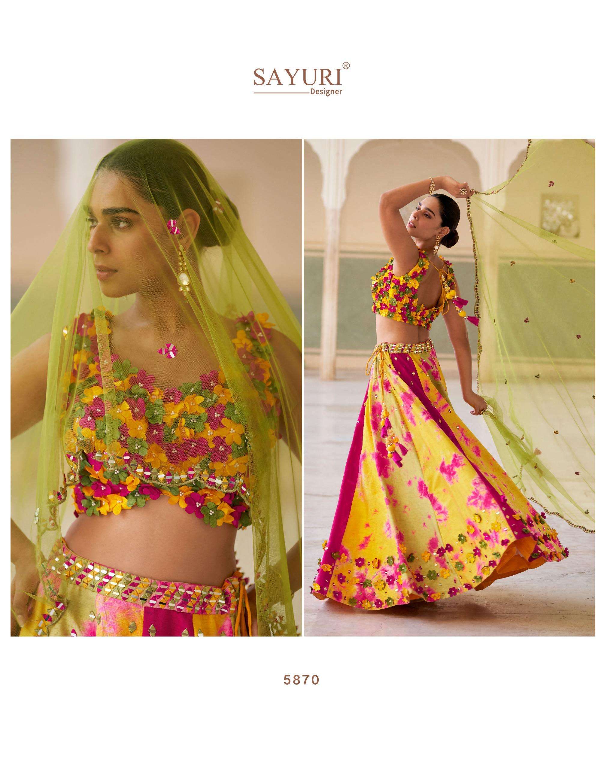 QAYAAMAT BY SAYURI DESIGNER IN REAL CHINON CROP TOP LHENGHS WITH EMBROIDERED WORK