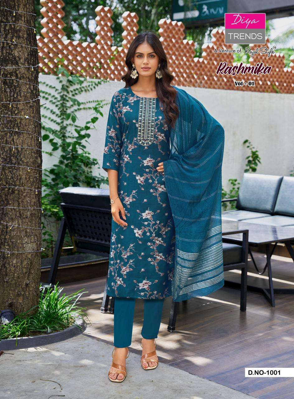 RASHMIKA VOL-1 BY DITA TRENDZ IN VATICAN PRINT STRAIGHT KURTI WITH PANT & DUPATTA