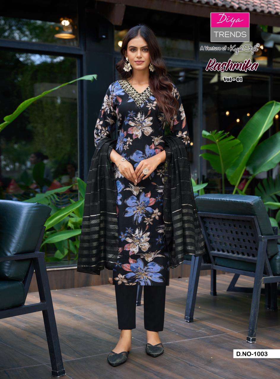 RASHMIKA VOL-1 BY DITA TRENDZ IN VATICAN PRINT STRAIGHT KURTI WITH PANT & DUPATTA