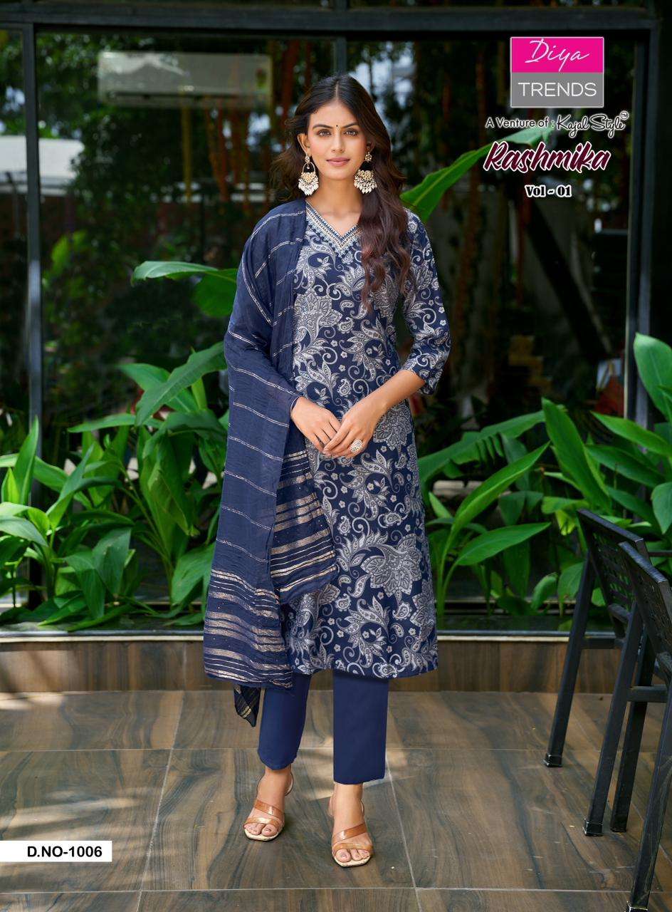 RASHMIKA VOL-1 BY DITA TRENDZ IN VATICAN PRINT STRAIGHT KURTI WITH PANT & DUPATTA