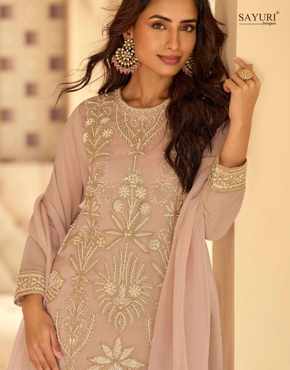 RISHTA BY SAYURI DESIGNER IN REAL GEROGETTE WITH HEAVY EMBROIDERED BEADS WORK 