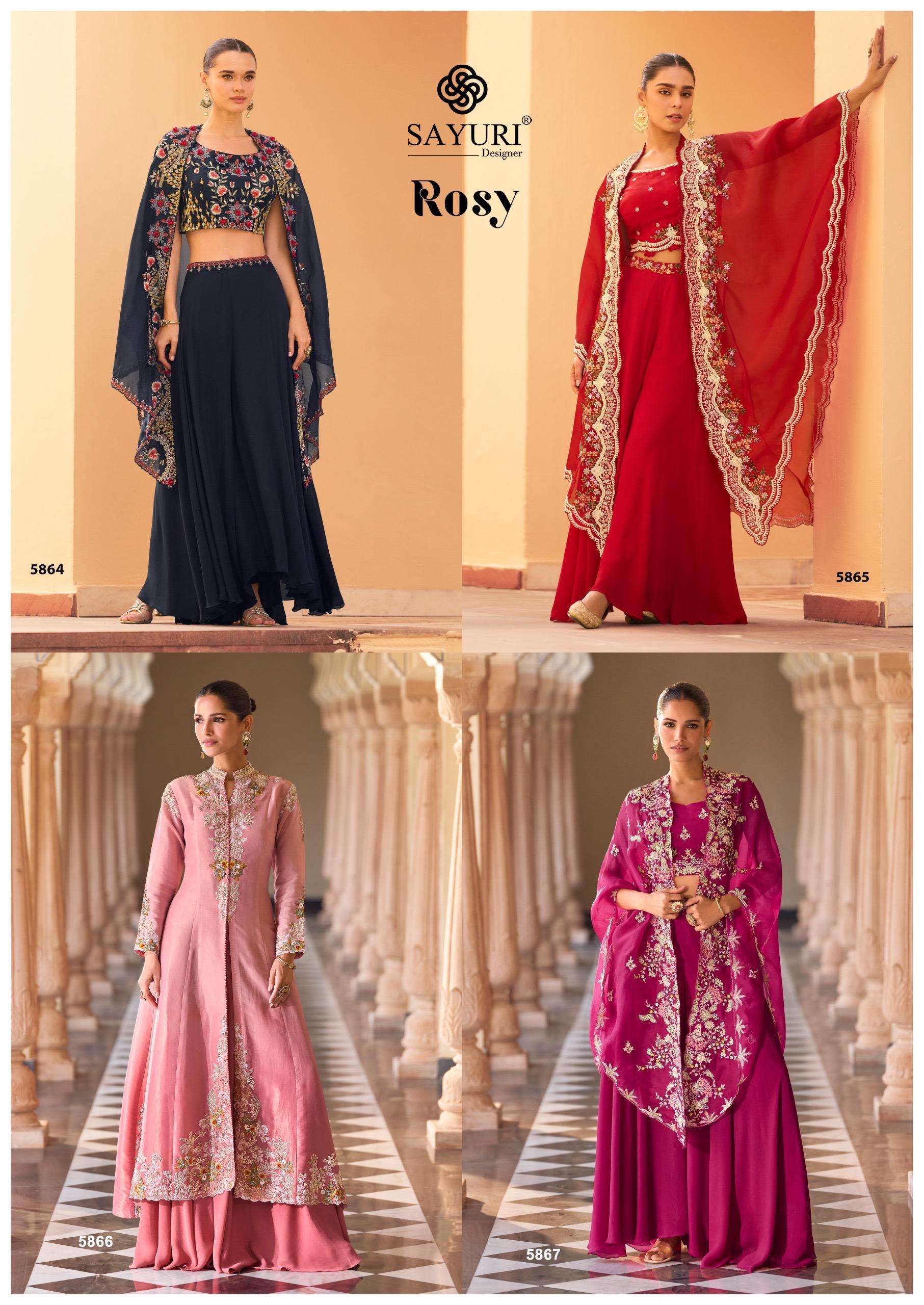 ROSY BY SAYURI DESIGNER IN REAL CHINON STYLIST LOOK FRONT & BACK HEAVY EMBROIDERED