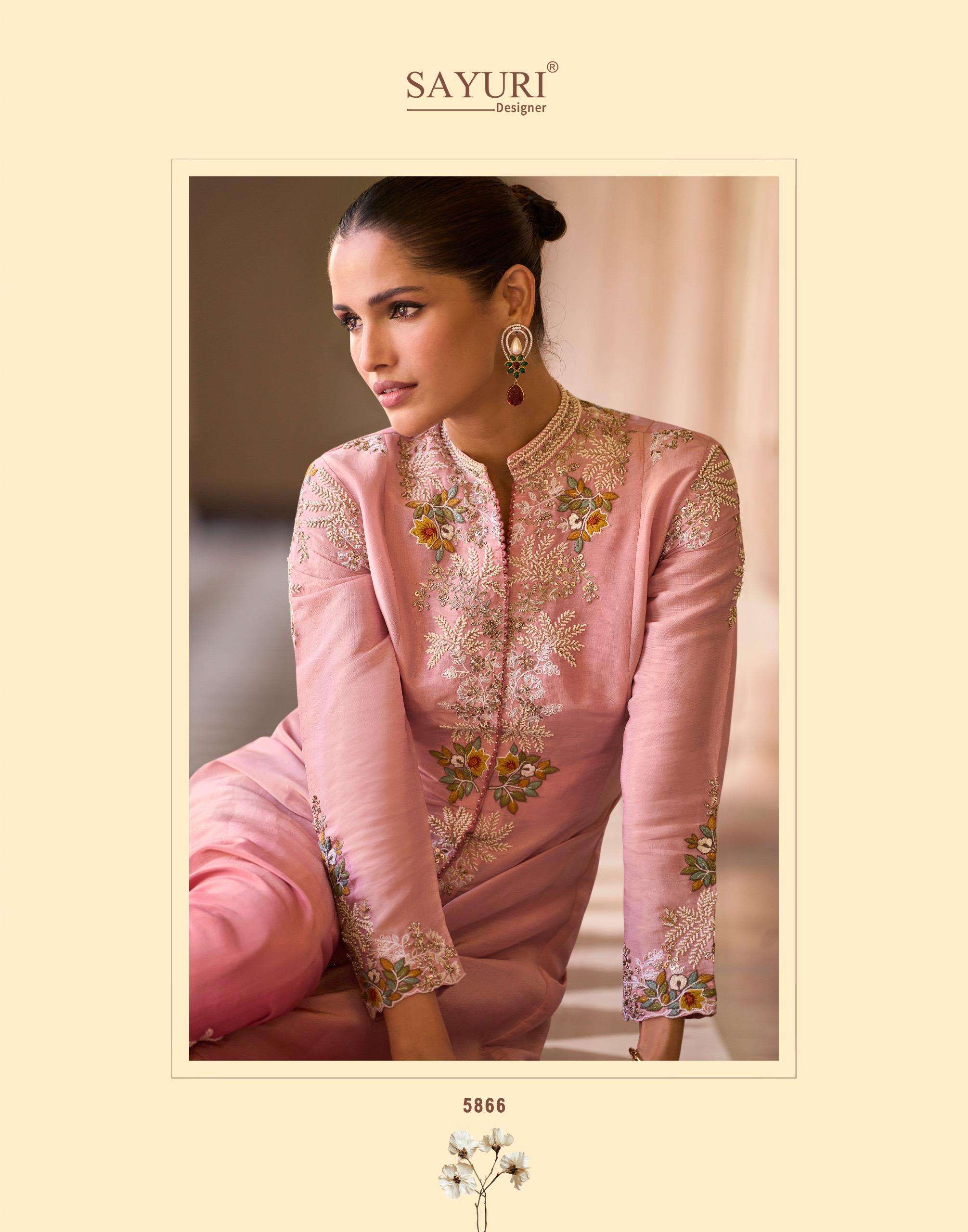 ROSY BY SAYURI DESIGNER IN REAL CHINON STYLIST LOOK FRONT & BACK HEAVY EMBROIDERED