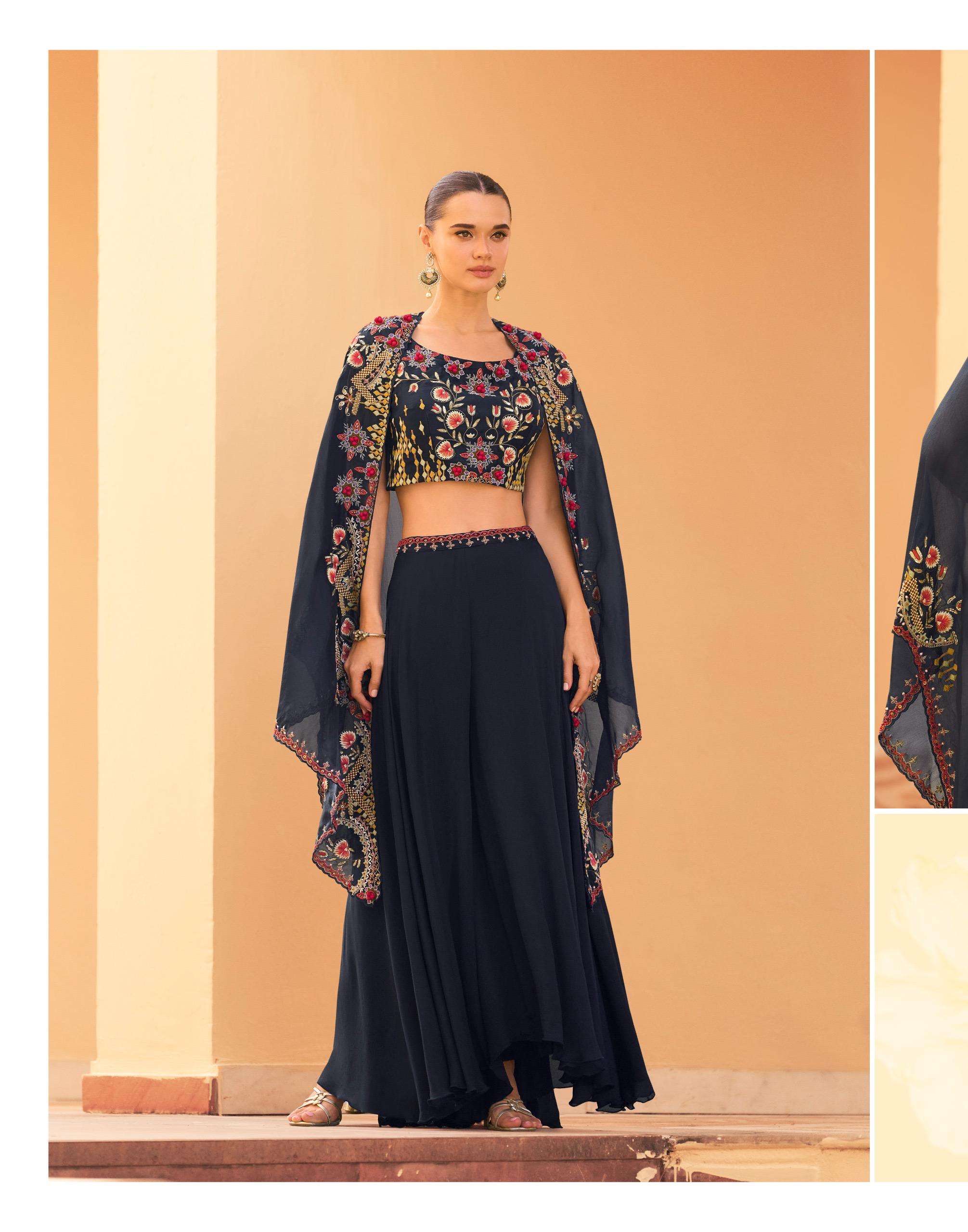 ROSY BY SAYURI DESIGNER IN REAL CHINON STYLIST LOOK FRONT & BACK HEAVY EMBROIDERED