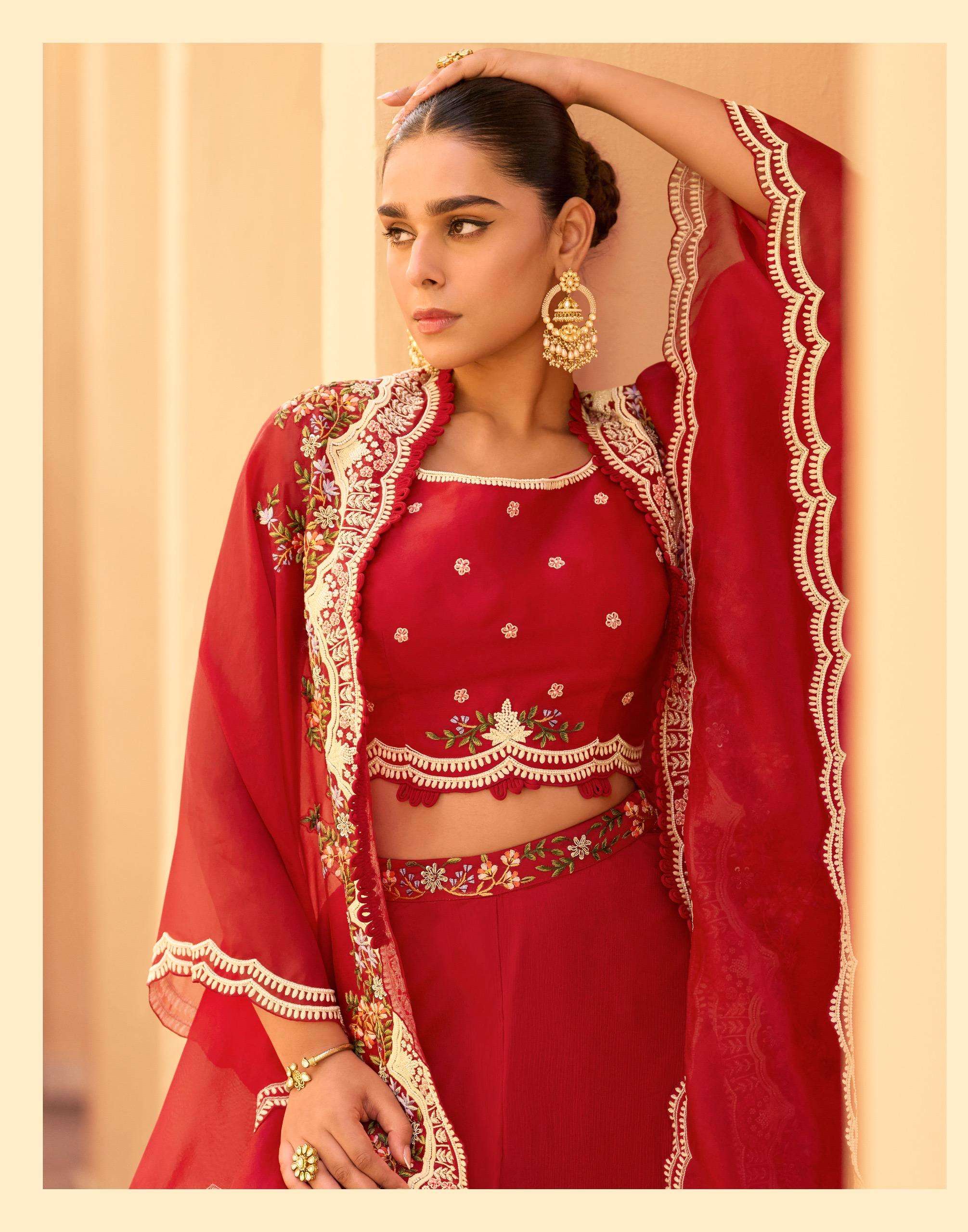 ROSY BY SAYURI DESIGNER IN REAL CHINON STYLIST LOOK FRONT & BACK HEAVY EMBROIDERED