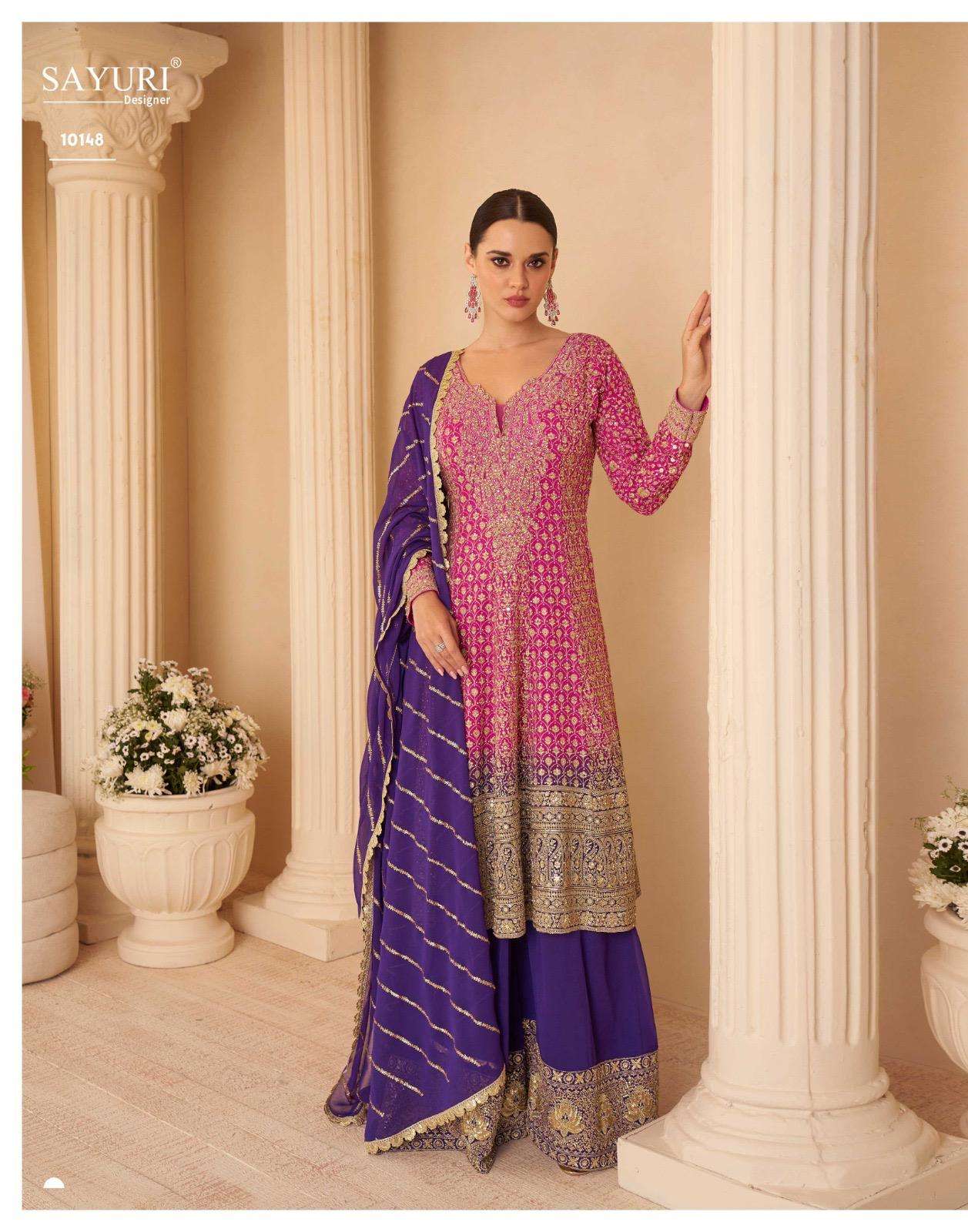 SANDHYA BY SAYURI DESIGNER IN PREMIUM REAL GEROGETTE WITH FULL HEAVY LOOK EMBROIDERED WORK 