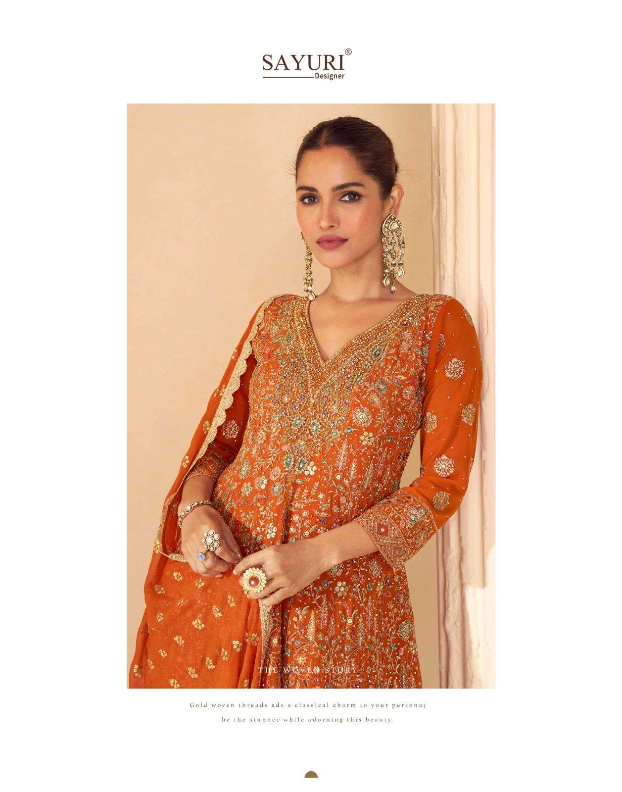 SANDHYA BY SAYURI DESIGNER IN PREMIUM REAL GEROGETTE WITH FULL HEAVY LOOK EMBROIDERED WORK 