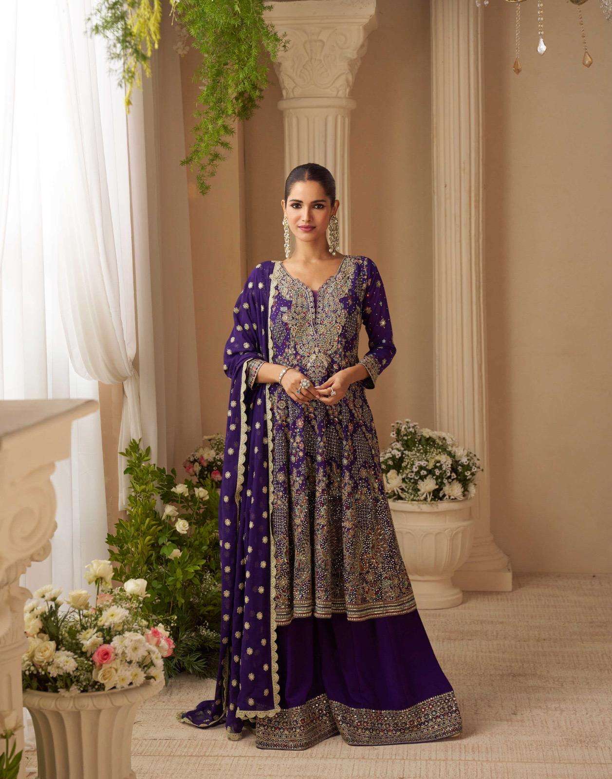 SANDHYA BY SAYURI DESIGNER IN PREMIUM REAL GEROGETTE WITH FULL HEAVY LOOK EMBROIDERED WORK 