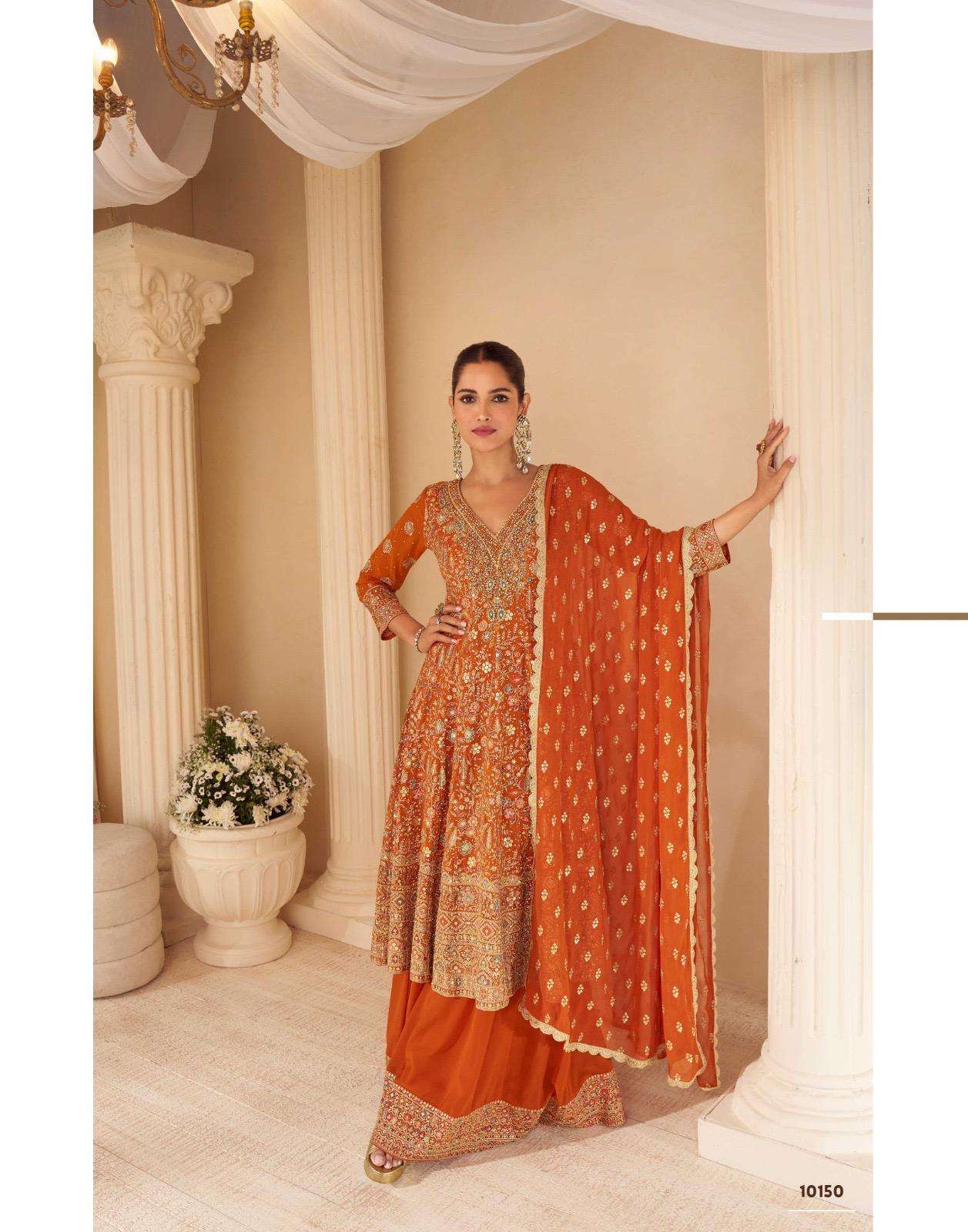 SANDHYA BY SAYURI DESIGNER IN PREMIUM REAL GEROGETTE WITH FULL HEAVY LOOK EMBROIDERED WORK 