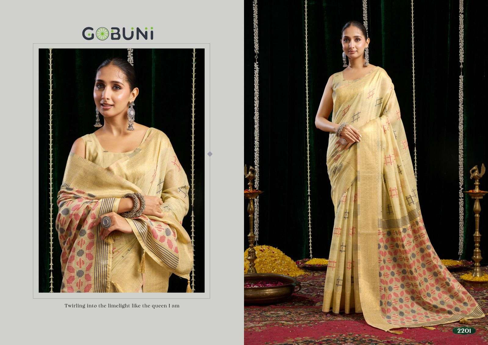 SHIKHA BY GOBUNI IN SOFT & LIGHTWEIGHT SPUN COTTON FABRICS & JARI BORDER WITH ZHALLAR