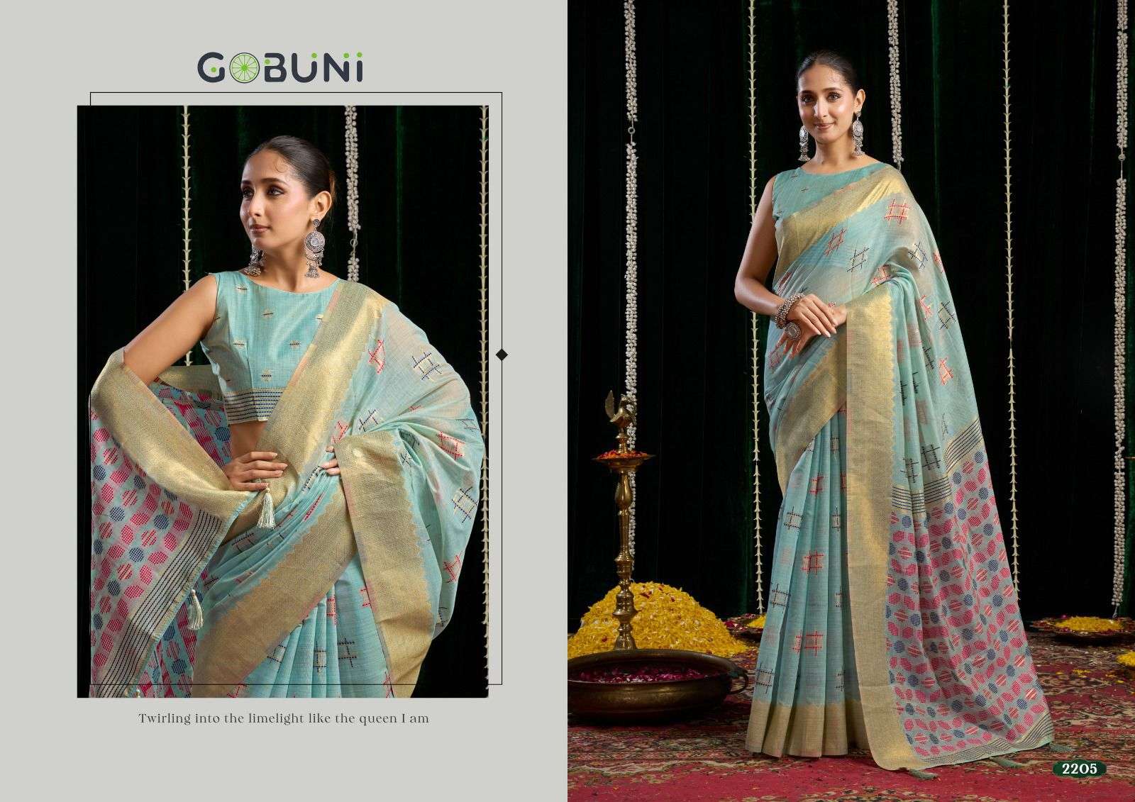 SHIKHA BY GOBUNI IN SOFT & LIGHTWEIGHT SPUN COTTON FABRICS & JARI BORDER WITH ZHALLAR