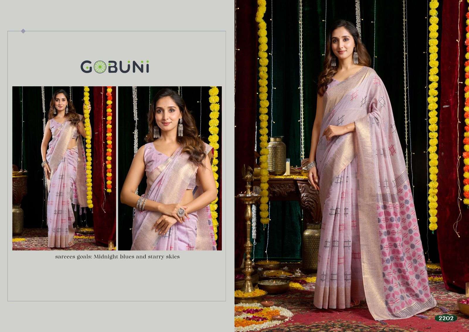 SHIKHA BY GOBUNI IN SOFT & LIGHTWEIGHT SPUN COTTON FABRICS & JARI BORDER WITH ZHALLAR