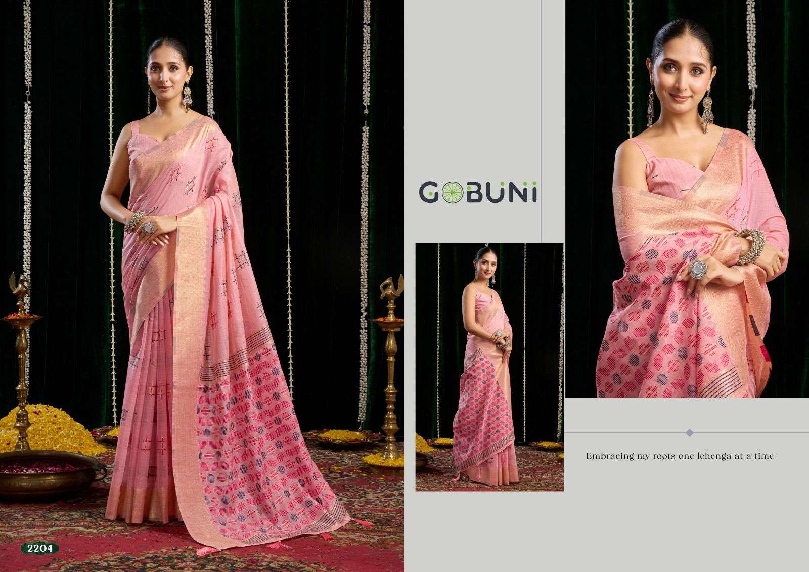 SHIKHA BY GOBUNI IN SOFT & LIGHTWEIGHT SPUN COTTON FABRICS & JARI BORDER WITH ZHALLAR