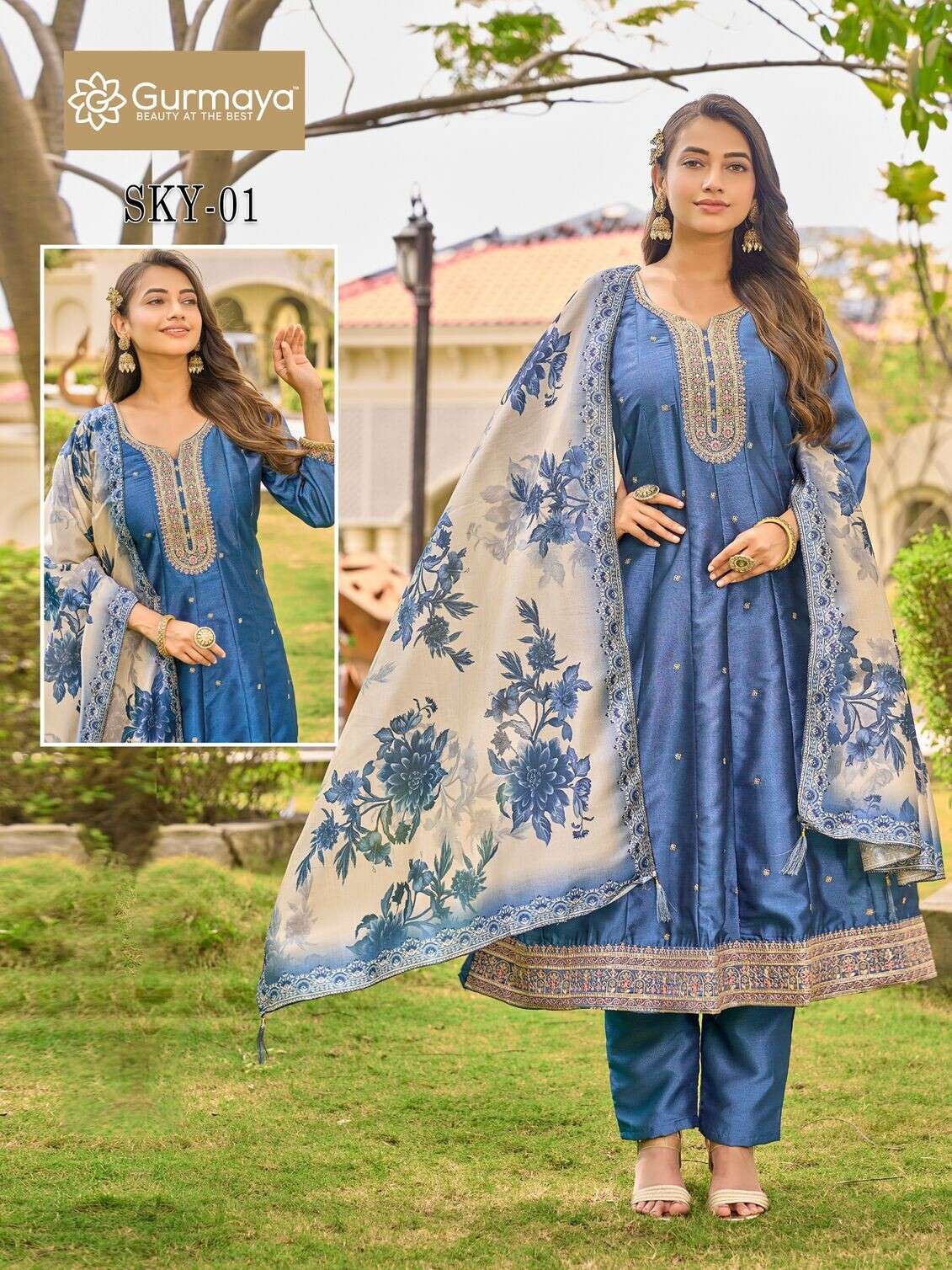 SKY BY AANCHI IN CRYSTAL SILK WITH FANCY DIGITAL DUPATTA FLAIR CONCEPT COMBO 
