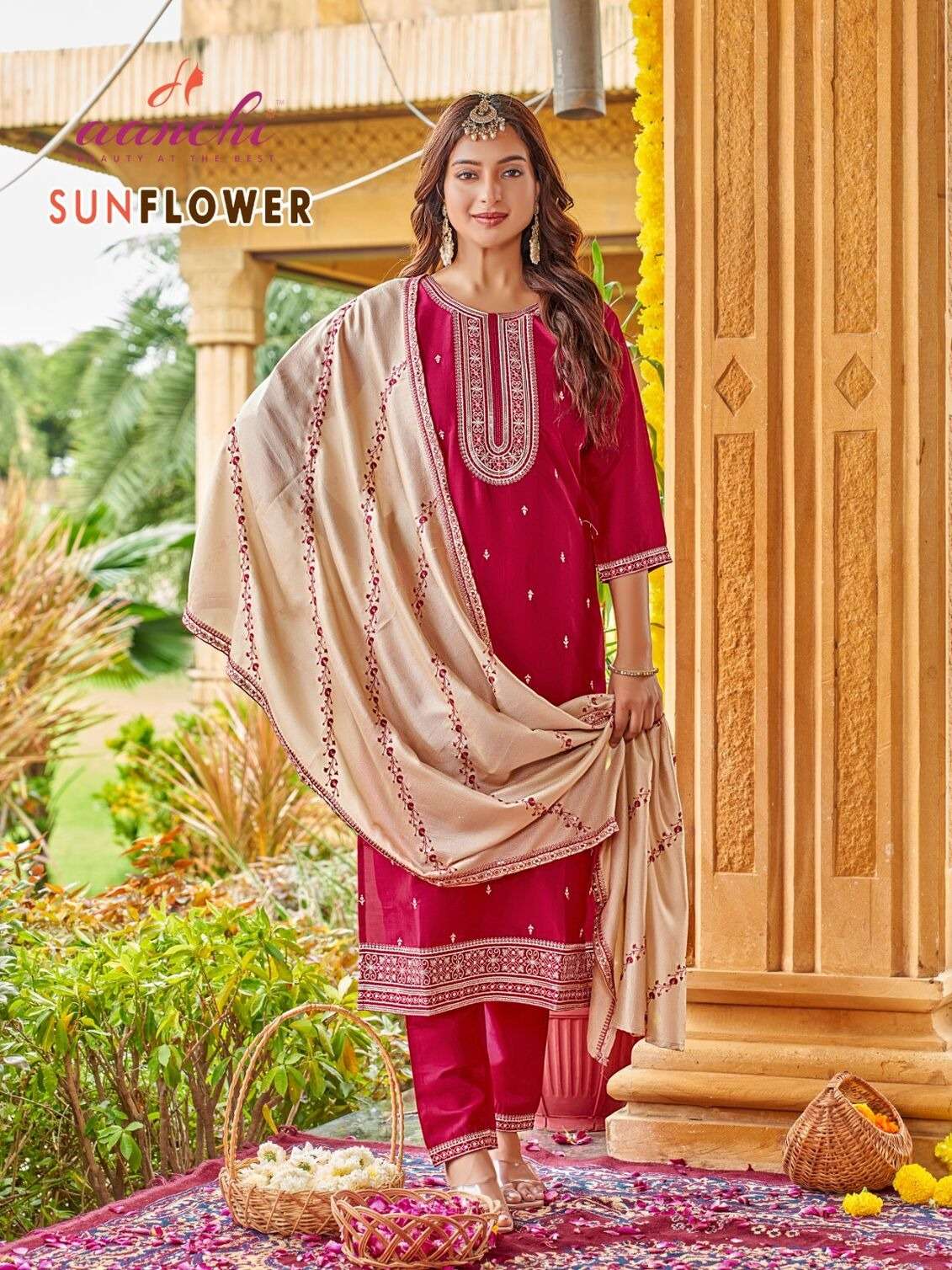 SUNFLOWER BY AANCHI IN CRYSTAL SILK WITH VICHITRA SILK FANCY DUPATTA WORK 