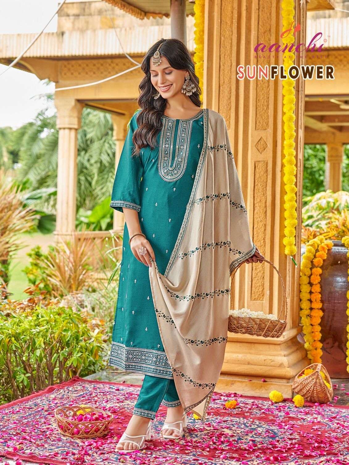 SUNFLOWER BY AANCHI IN CRYSTAL SILK WITH VICHITRA SILK FANCY DUPATTA WORK 