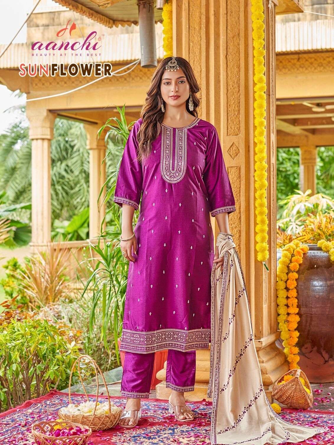 SUNFLOWER BY AANCHI IN CRYSTAL SILK WITH VICHITRA SILK FANCY DUPATTA WORK 