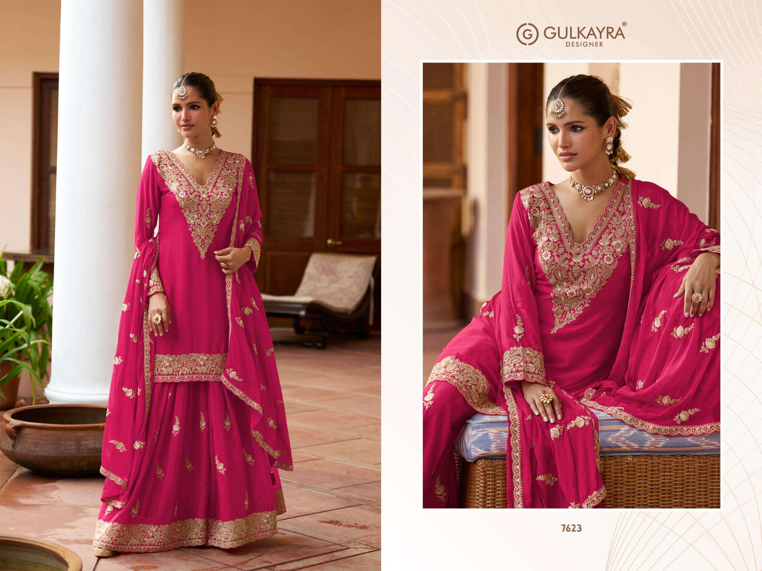 VARNIKA BY GULKAYRA DESIGNER IN REAL CHINON WITH EMBROIDERY & HAND WORK 