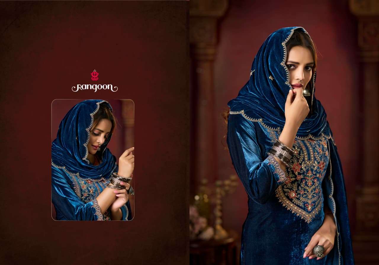 VEDAHI BY RANGOON IN VISCOS VELVET WITH HEAVY WORK AND FULL SANTOON INNER 