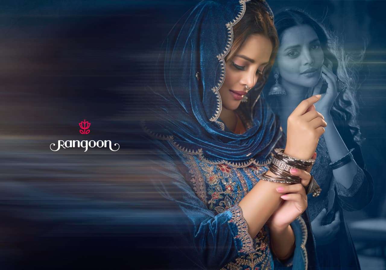 VEDAHI BY RANGOON IN VISCOS VELVET WITH HEAVY WORK AND FULL SANTOON INNER 