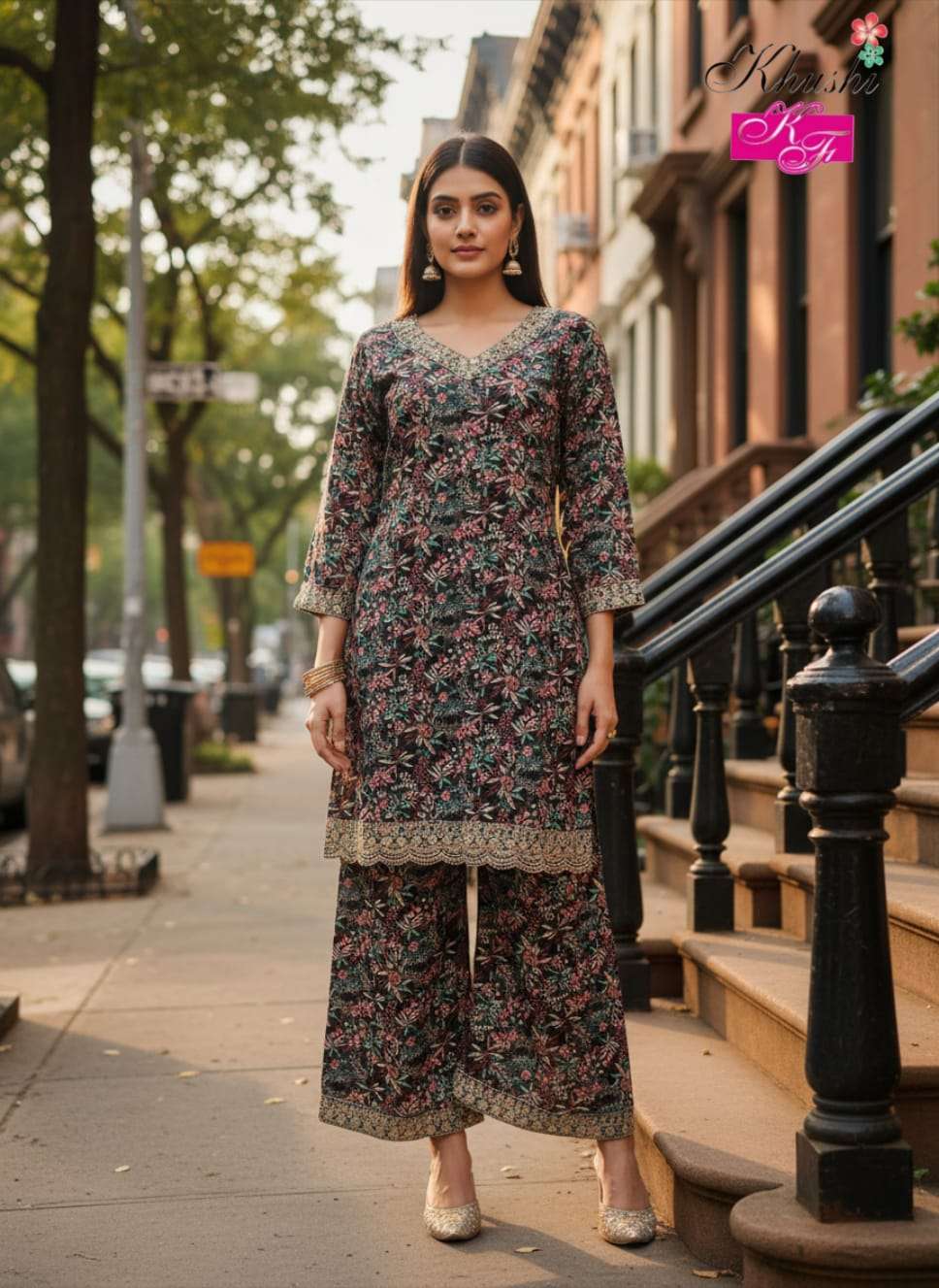 VOL-3 BY KHUSHI FASHION IN CHINON PRINT SHORT KURTI WITH PLAJOO SET & EMBROIDERY WORK 