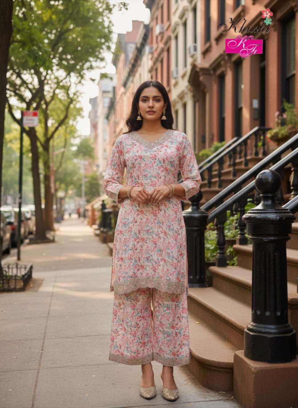 VOL-3 BY KHUSHI FASHION IN CHINON PRINT SHORT KURTI WITH PLAJOO SET & EMBROIDERY WORK 