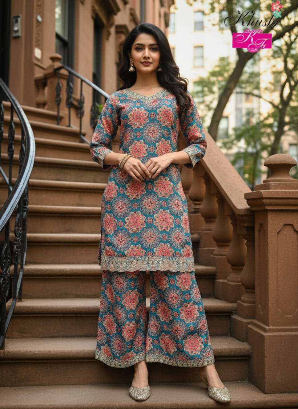 VOL-3 BY KHUSHI FASHION IN CHINON PRINT SHORT KURTI WITH PLAJOO SET & EMBROIDERY WORK 