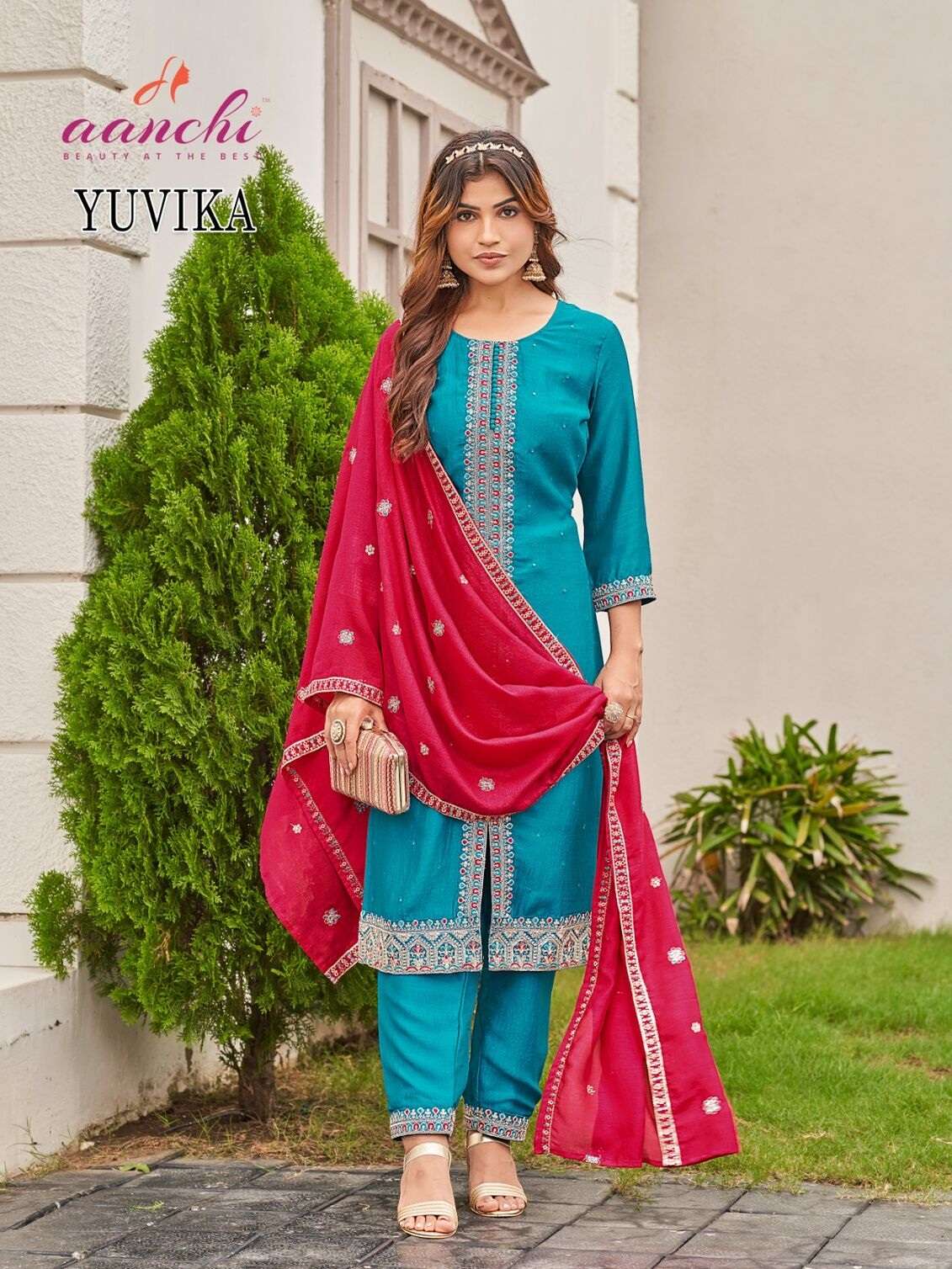 YUVIKA BY AANCHI IN VICHITRA SILK WITH CONTRAST FANCY DUPATTA WORK