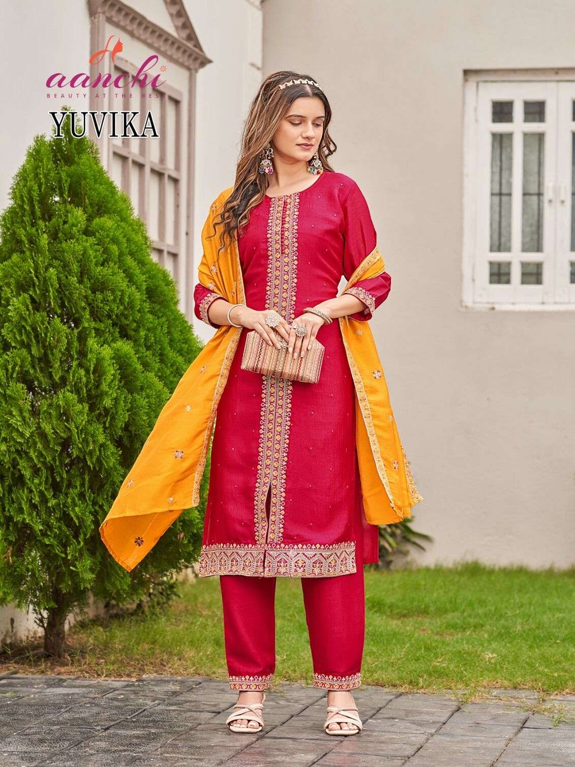 YUVIKA BY AANCHI IN VICHITRA SILK WITH CONTRAST FANCY DUPATTA WORK
