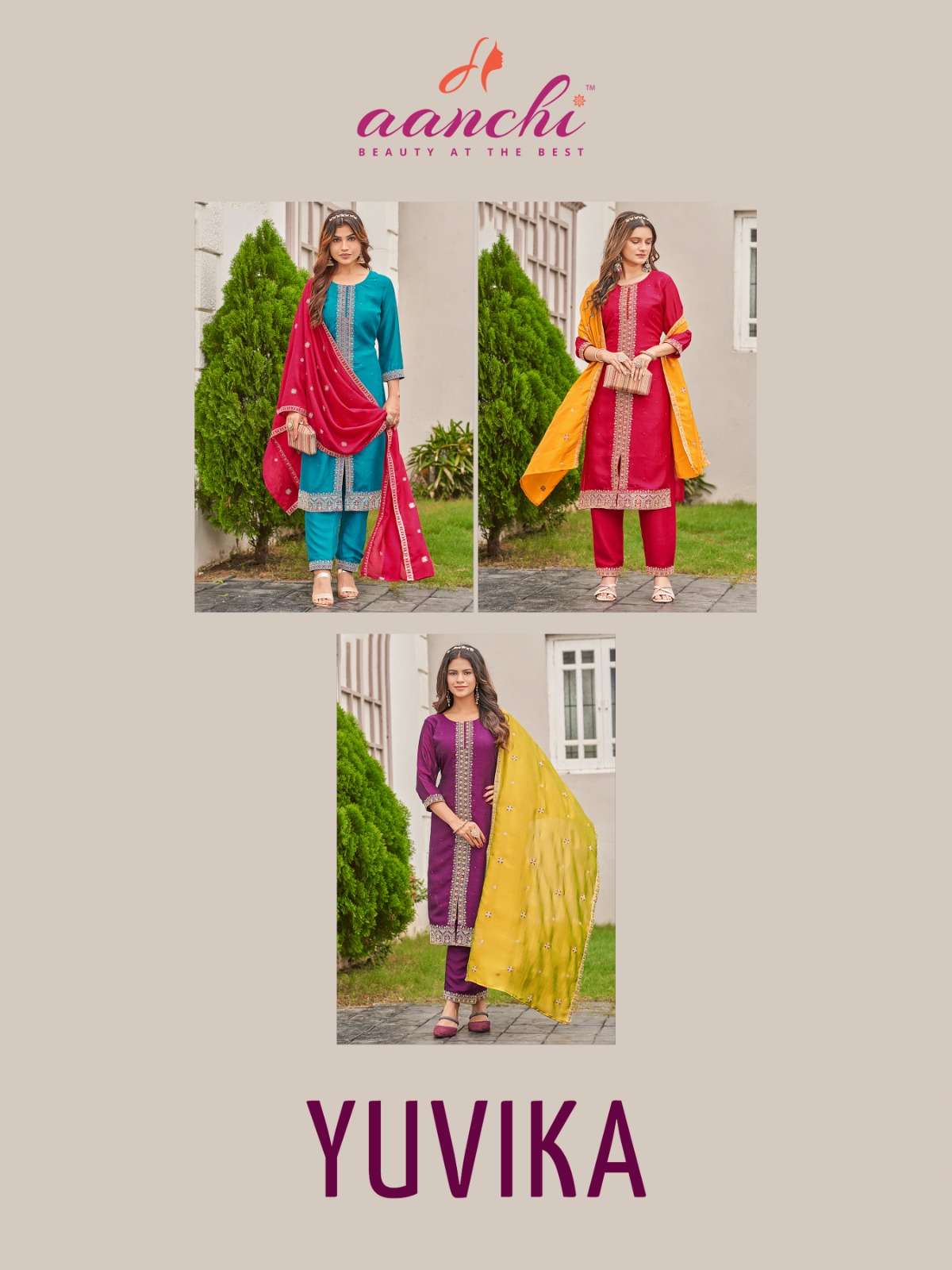 YUVIKA BY AANCHI IN VICHITRA SILK WITH CONTRAST FANCY DUPATTA WORK