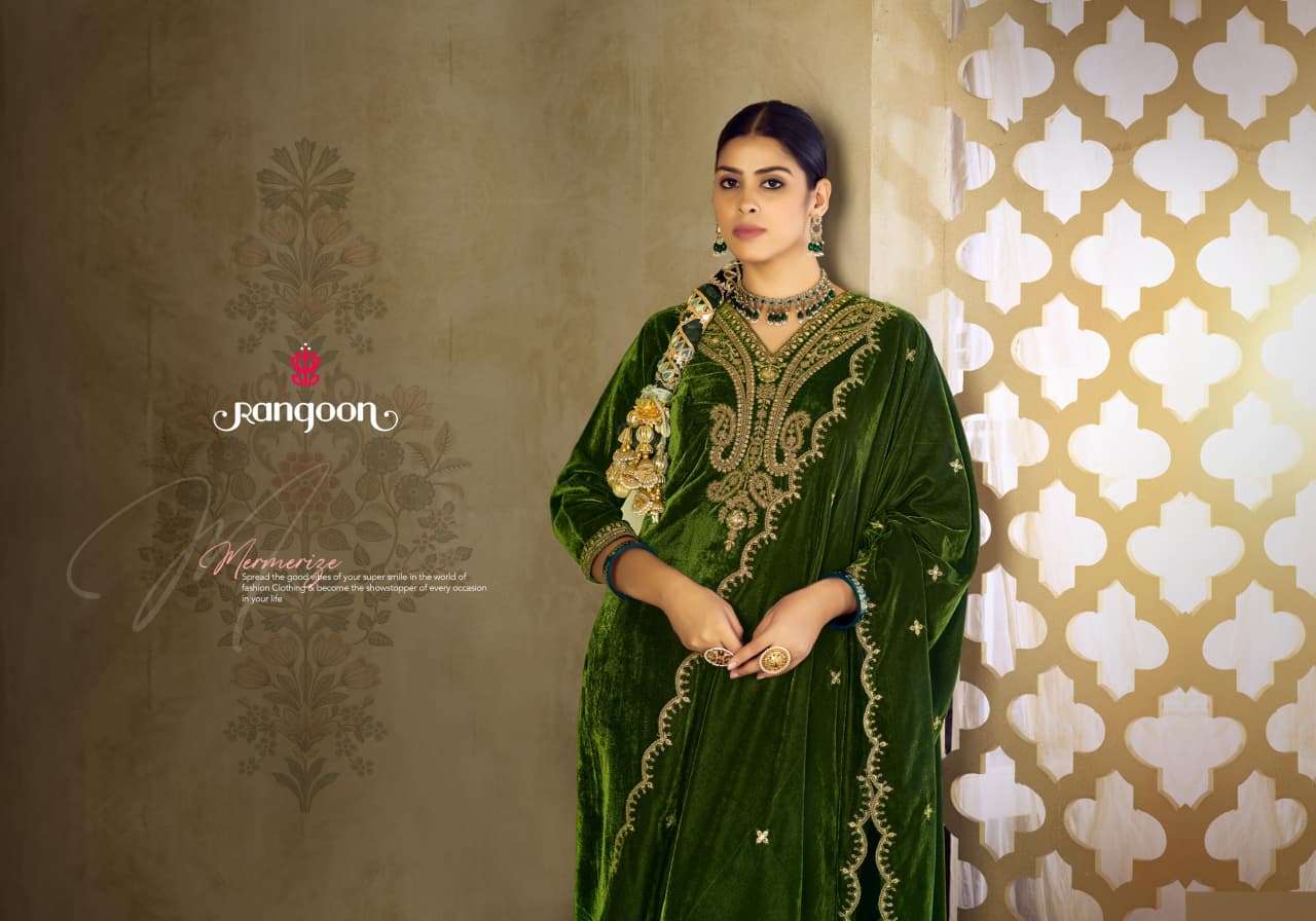 ZARINA BY RANGOON IN VISCOS PINK BRAVO VELVET WITH HEAVY WORK AND FULL INNER 