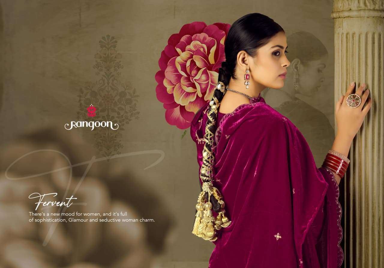 ZARINA BY RANGOON IN VISCOS PINK BRAVO VELVET WITH HEAVY WORK AND FULL INNER 