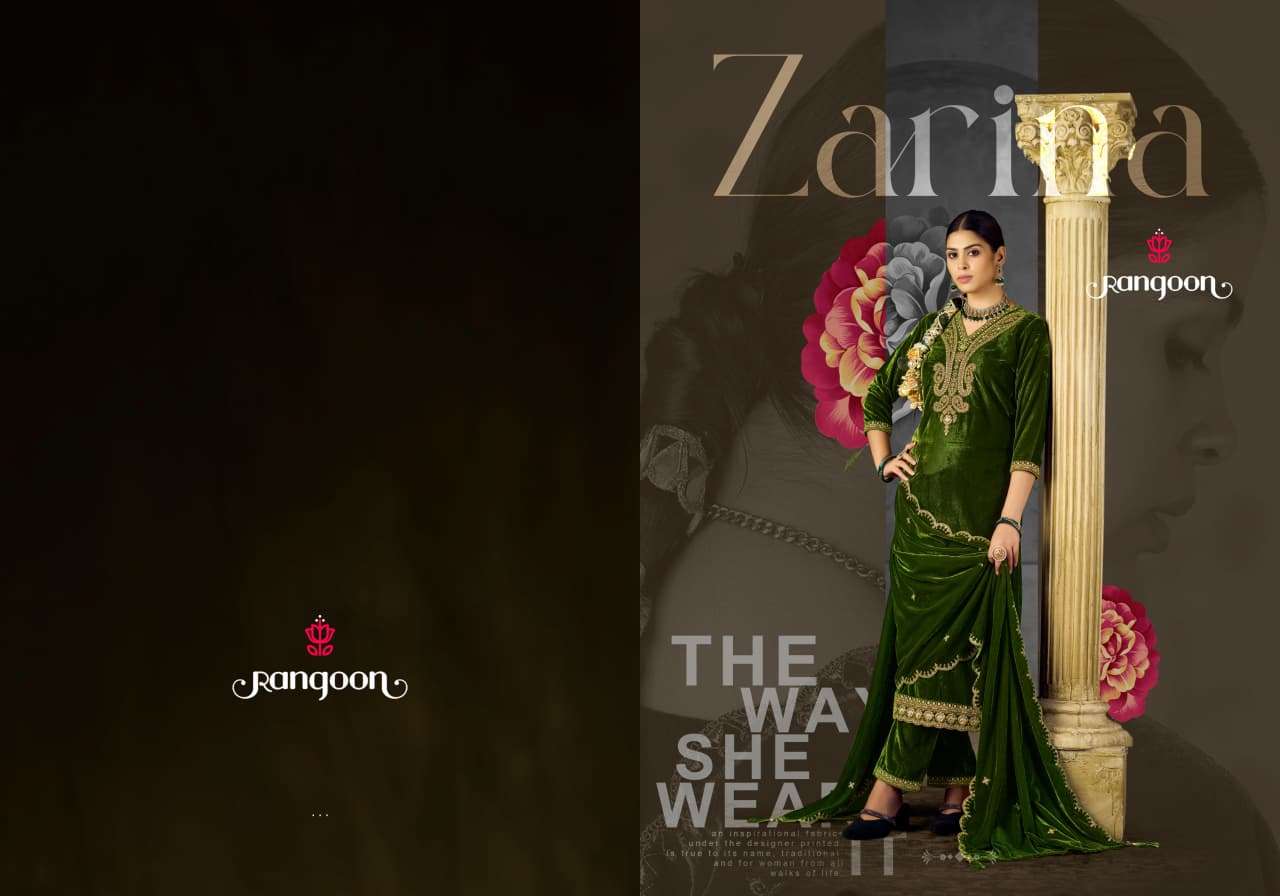 ZARINA BY RANGOON IN VISCOS PINK BRAVO VELVET WITH HEAVY WORK AND FULL INNER 