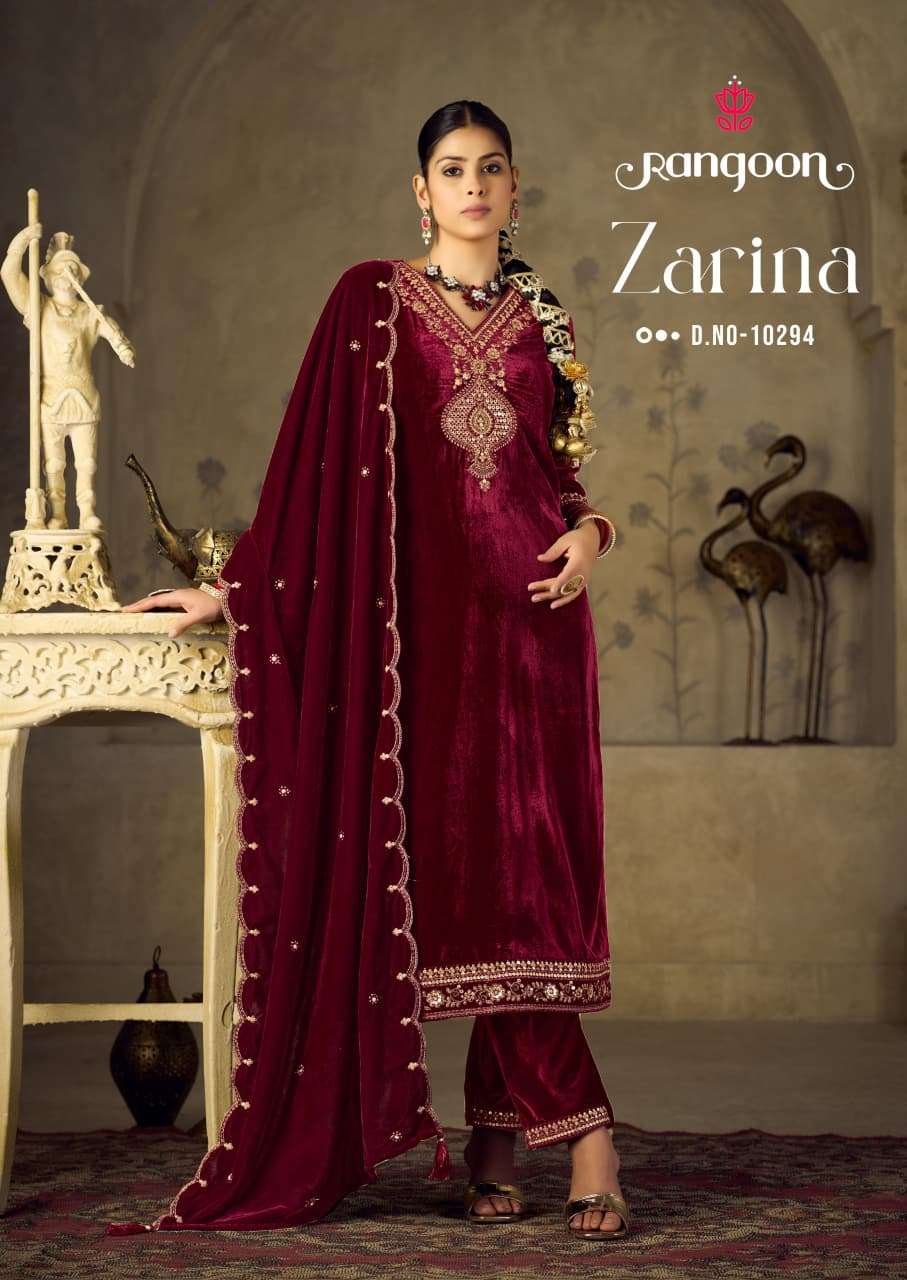 ZARINA BY RANGOON IN VISCOS PINK BRAVO VELVET WITH HEAVY WORK AND FULL INNER 