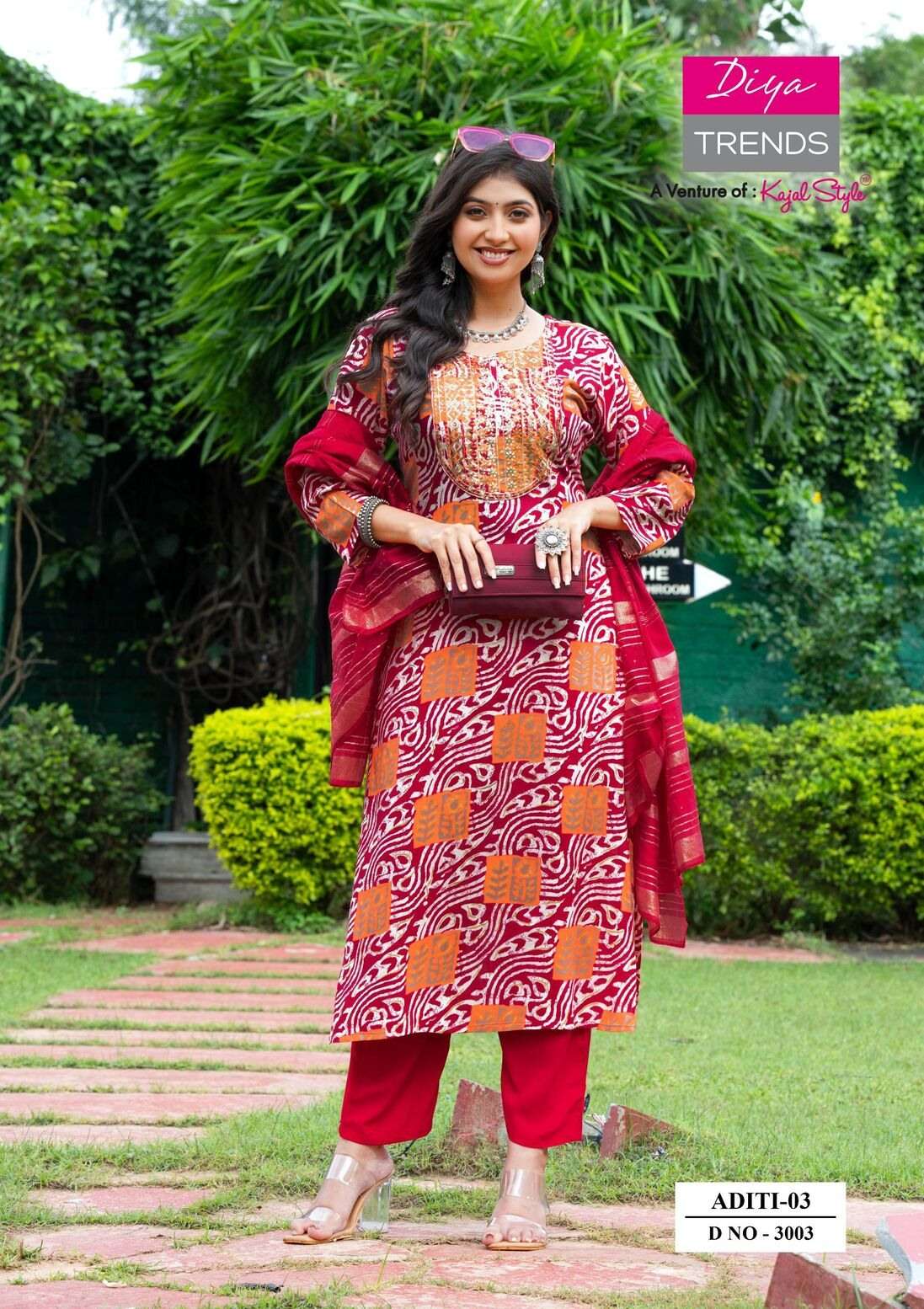 ADITI VOL-3 BY DIYA TRENDZ IN HEAVY RAYON PRINT WITH FULL NECK EMBROIDERY WORK 