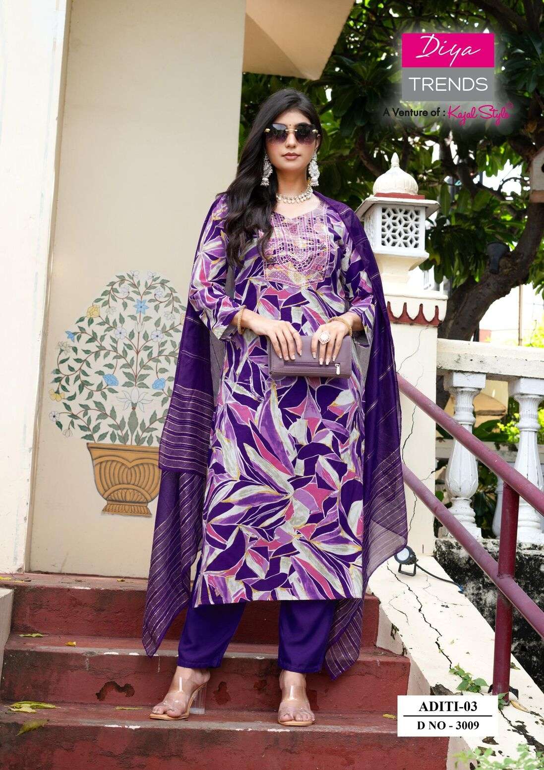 ADITI VOL-3 BY DIYA TRENDZ IN HEAVY RAYON PRINT WITH FULL NECK EMBROIDERY WORK 