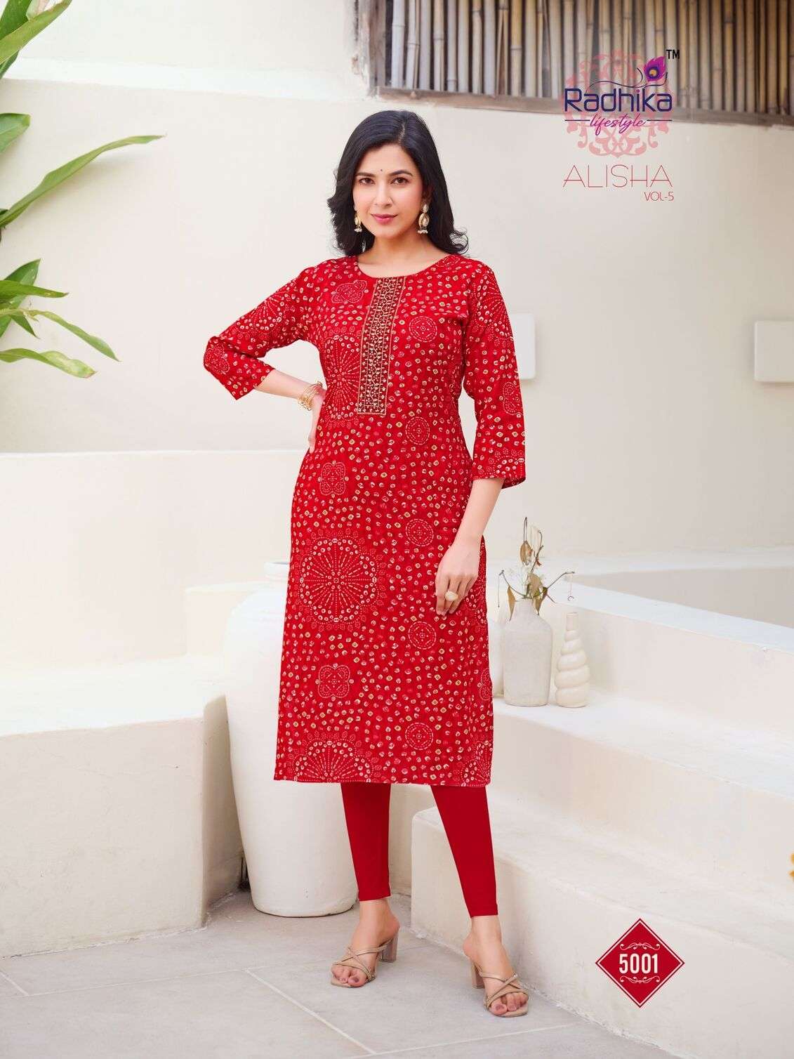 ALISHA VOL-5 BY RADHIKA LIFESTYLE IN LIVA REYON PRINT WITH BANDHANI PRINT & WORK 
