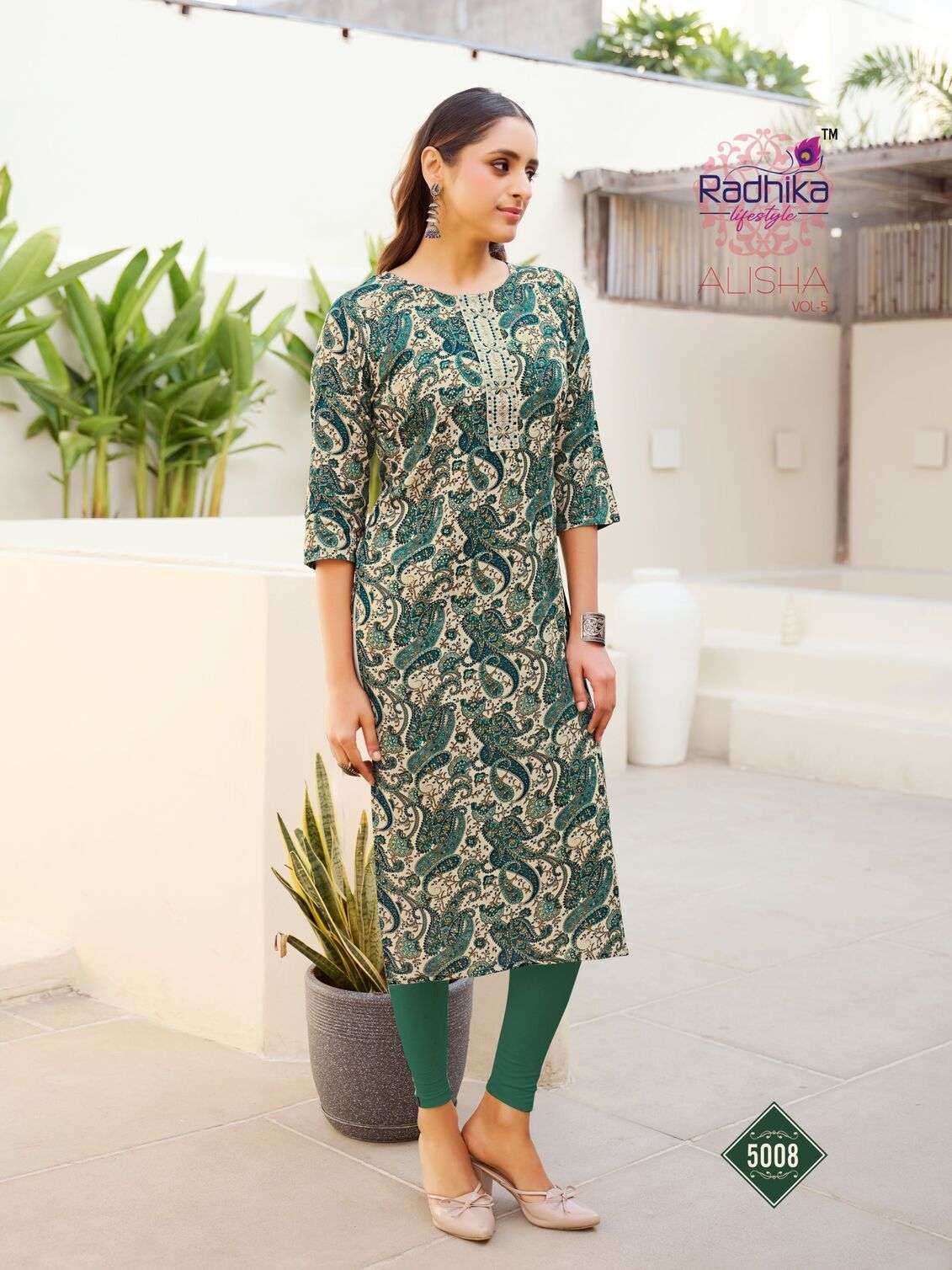 ALISHA VOL-5 BY RADHIKA LIFESTYLE IN LIVA REYON PRINT WITH BANDHANI PRINT & WORK 