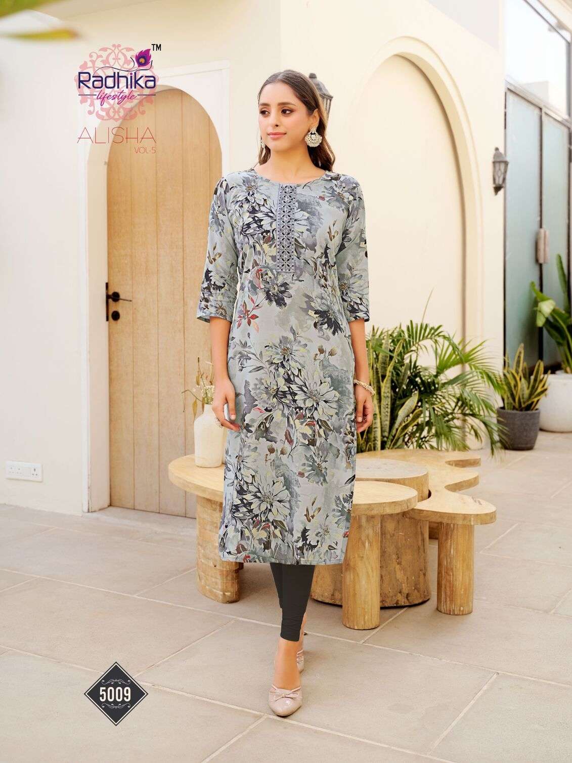 ALISHA VOL-5 BY RADHIKA LIFESTYLE IN LIVA REYON PRINT WITH BANDHANI PRINT & WORK 