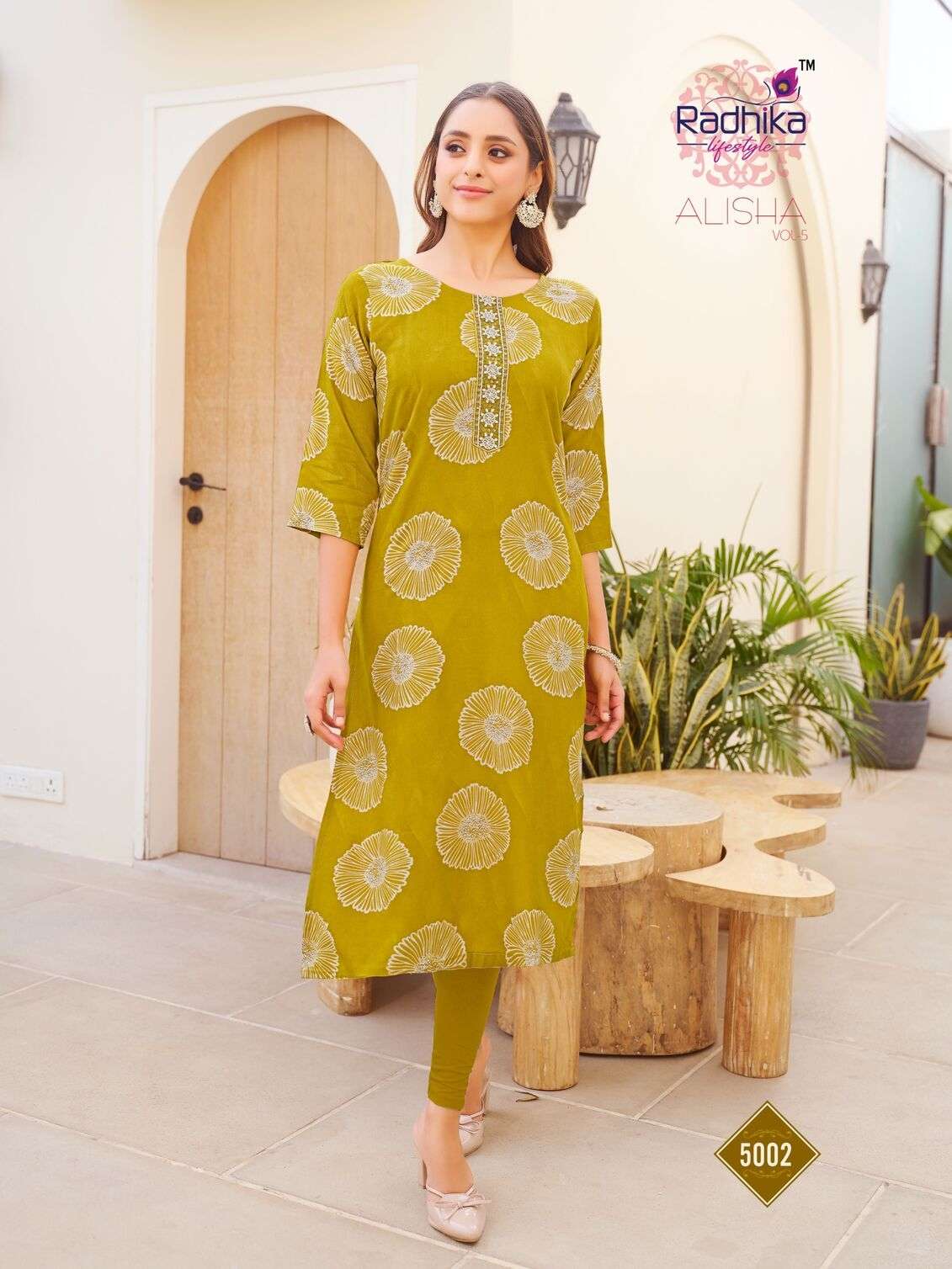 ALISHA VOL-5 BY RADHIKA LIFESTYLE IN LIVA REYON PRINT WITH BANDHANI PRINT & WORK 