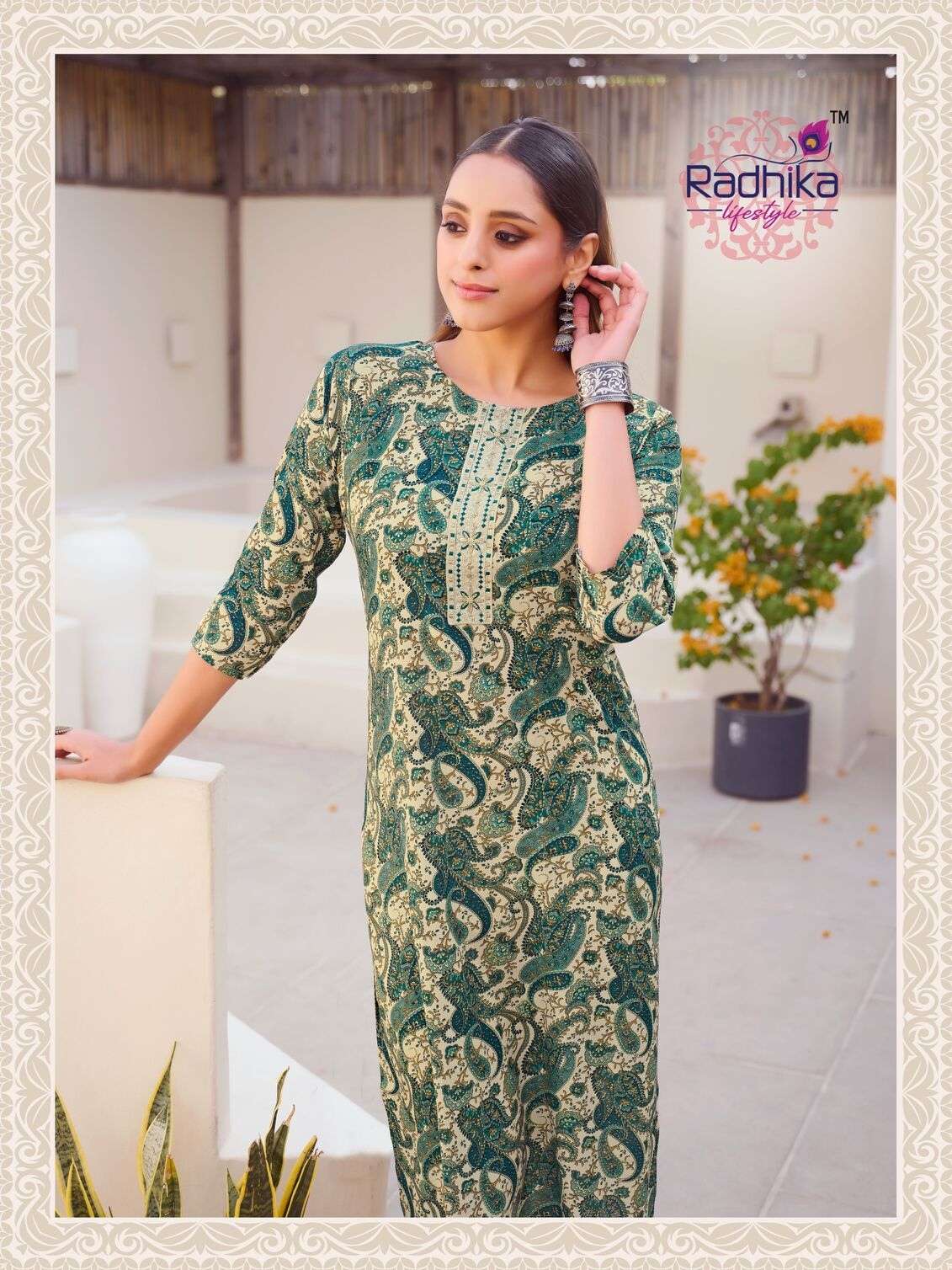 ALISHA VOL-5 BY RADHIKA LIFESTYLE IN LIVA REYON PRINT WITH BANDHANI PRINT & WORK 