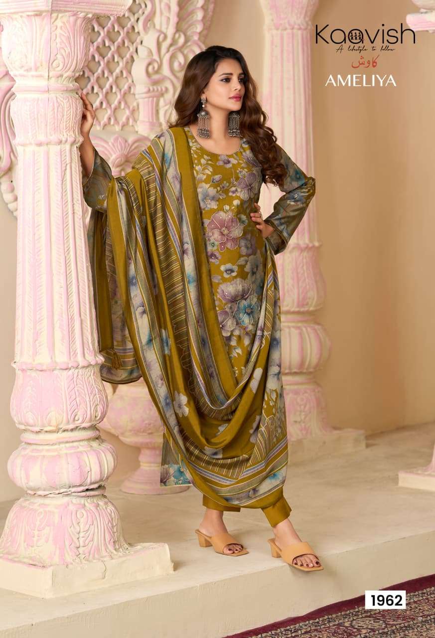 AMELIYA BY KAAVISH IN PURE MODAL SILK DIGITAL FOIL PRINT WITH FANCY AARI HANDWORK 